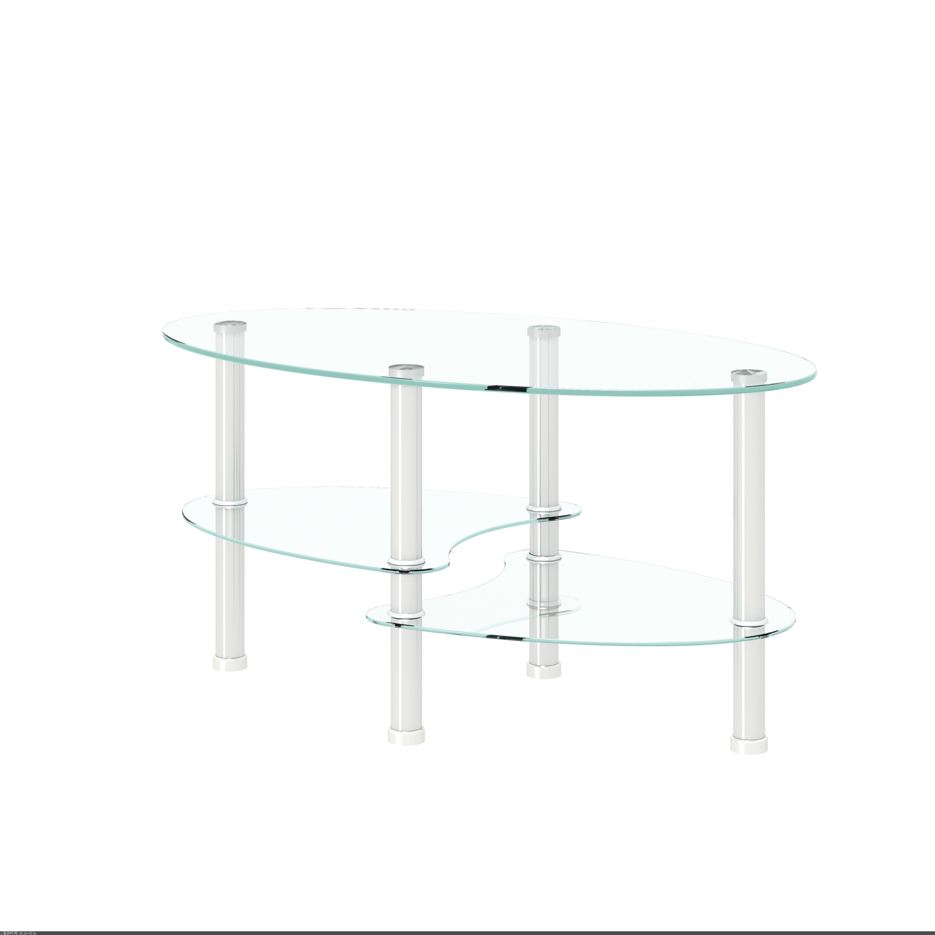 Modern Oval 3 Tier Clear Glass Coffee Table with Stainless Legs