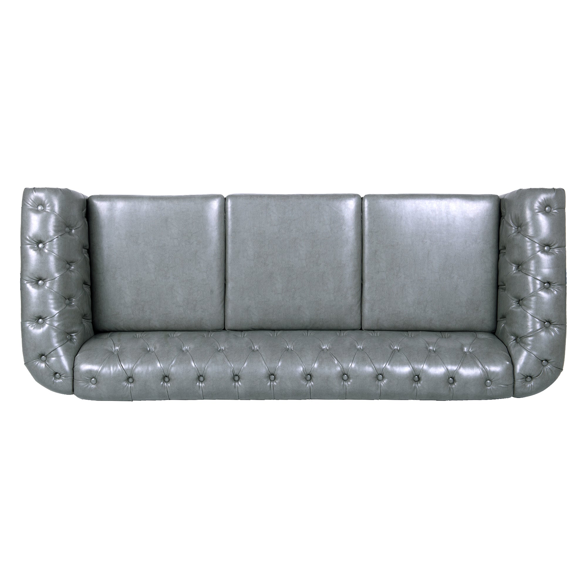 84" Gray Faux Leather Chesterfield Sofa With Nailhead Trim