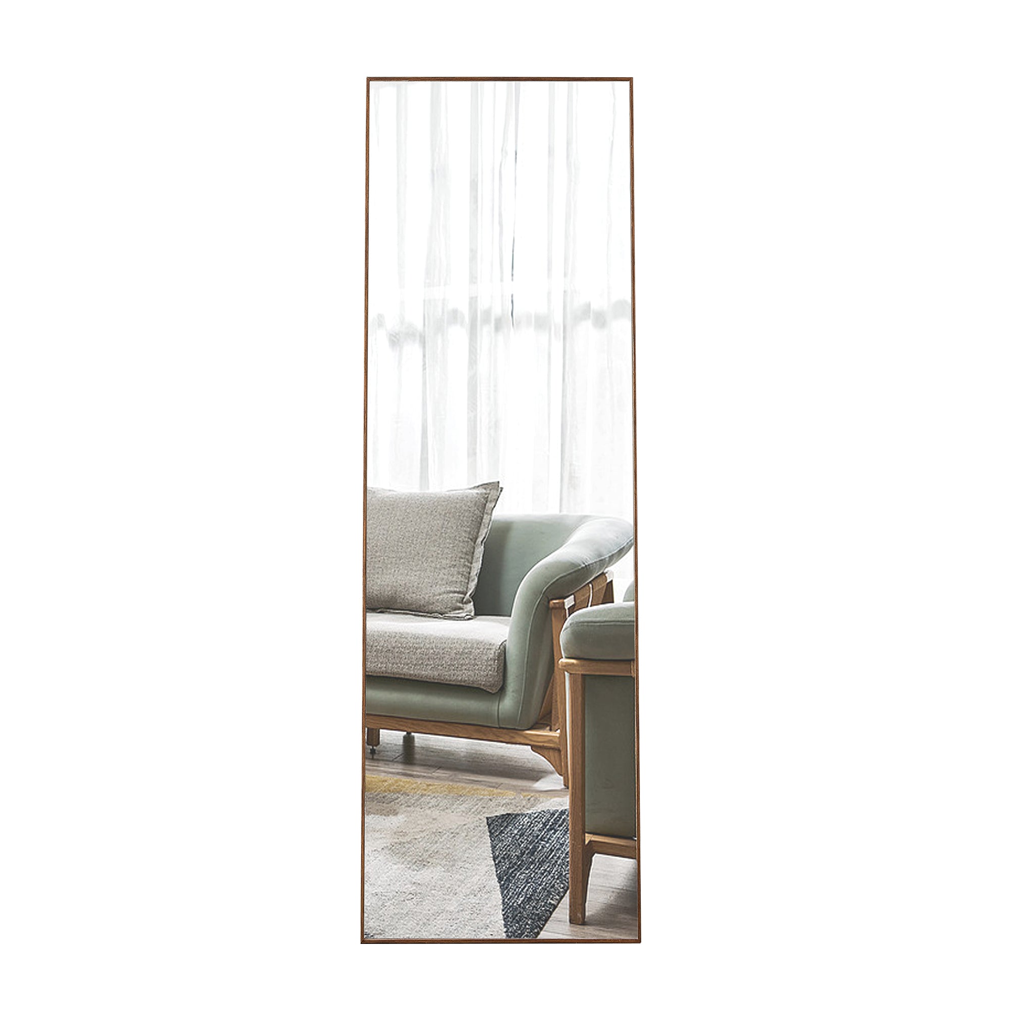 60" X 17" Brown Wood Frame Standing Floor or Wall Mirror