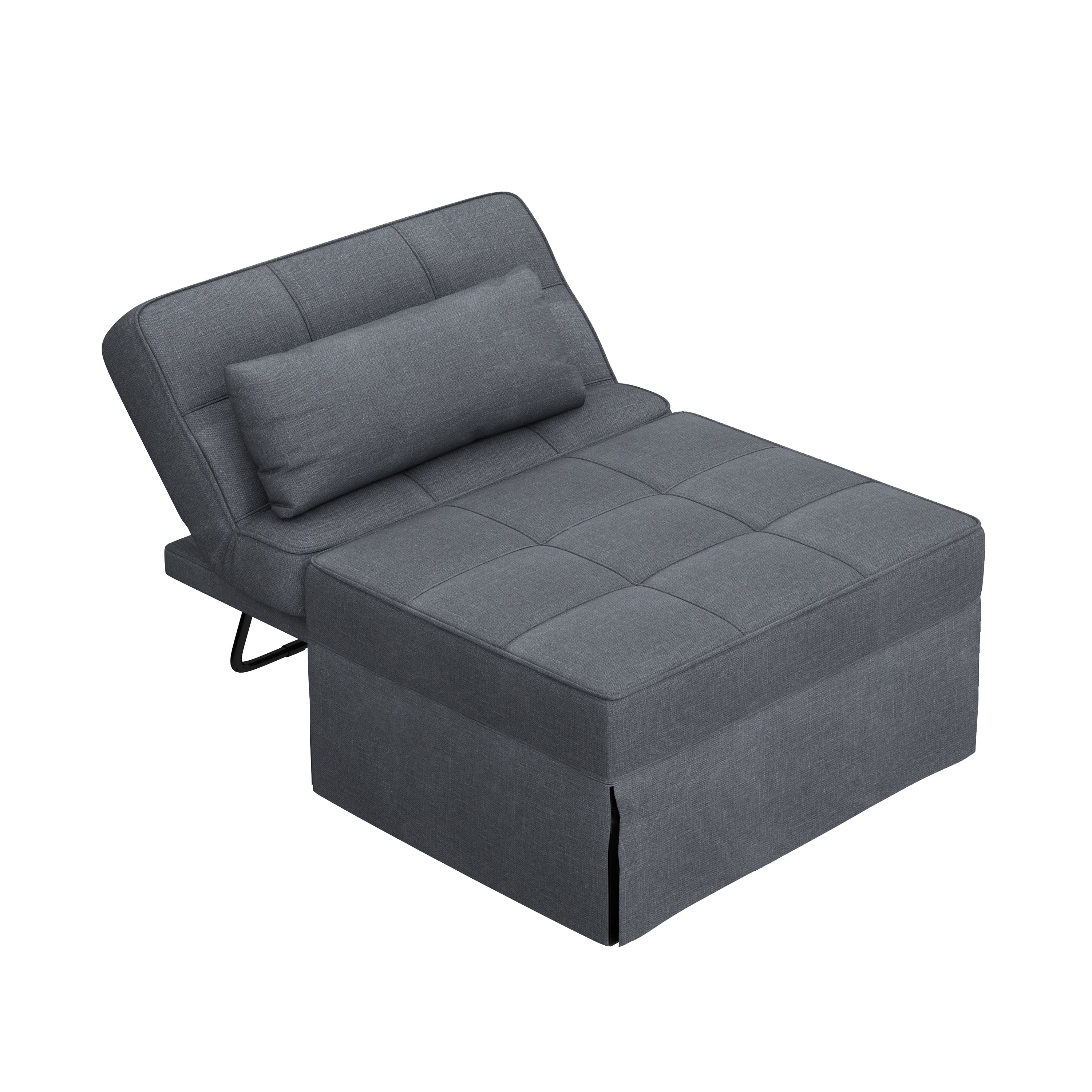 Luma Dark Gray Linen Convertible Sleeper Bed, Lounge Chair, Ottoman