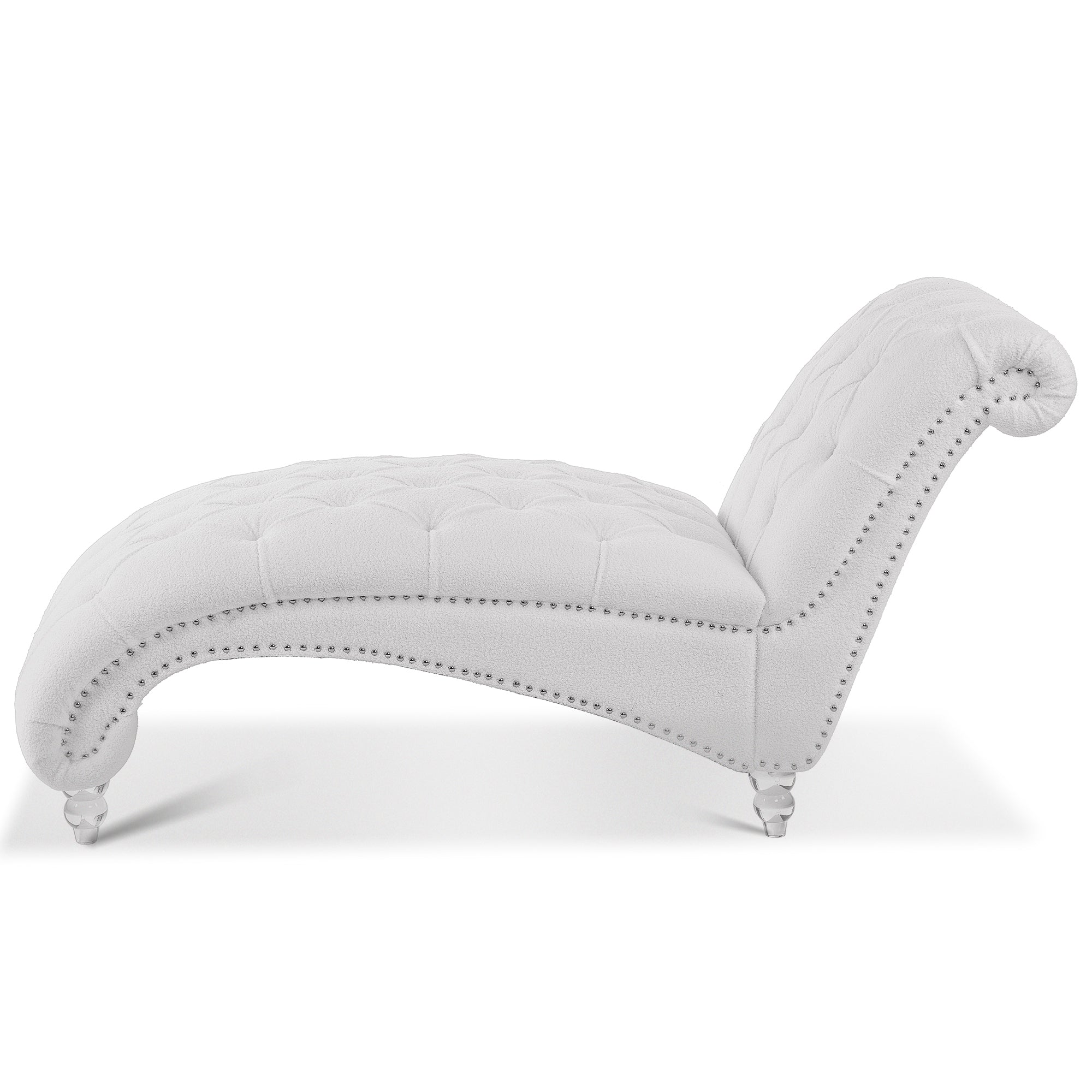 Yasmin White Boucle Tufted Chaise Lounge with Clear Acyclic Legs