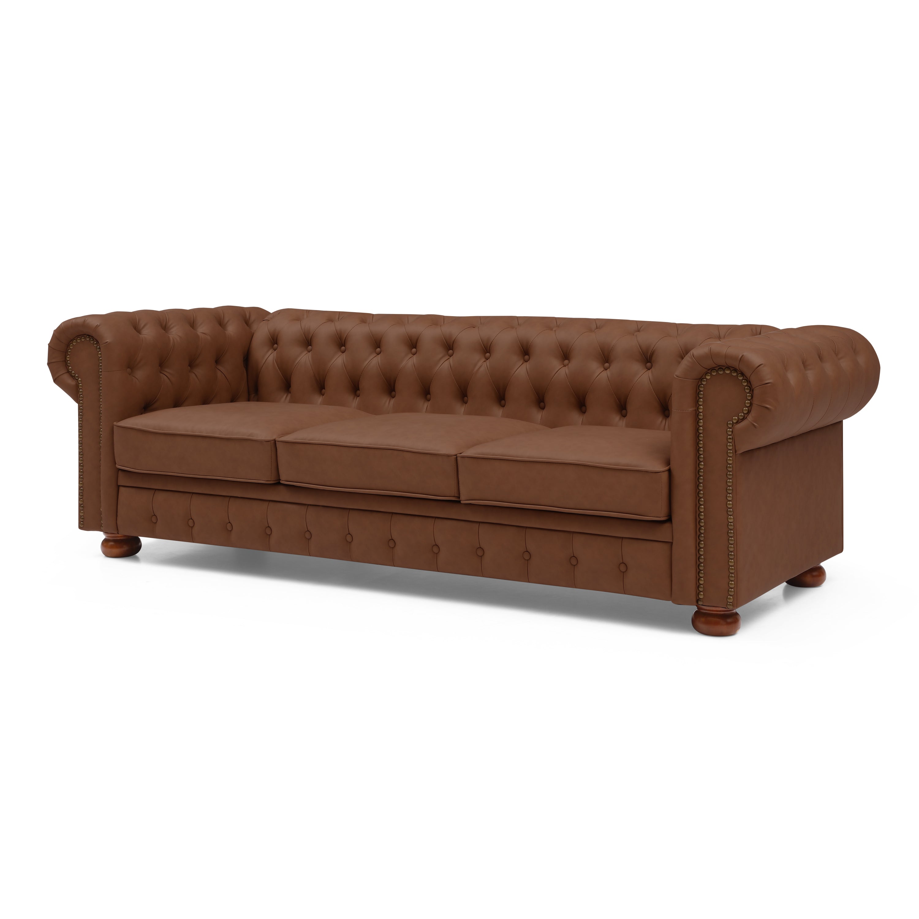 Calvin 88.5" Brown Faux Leather Chesterfield Sofa