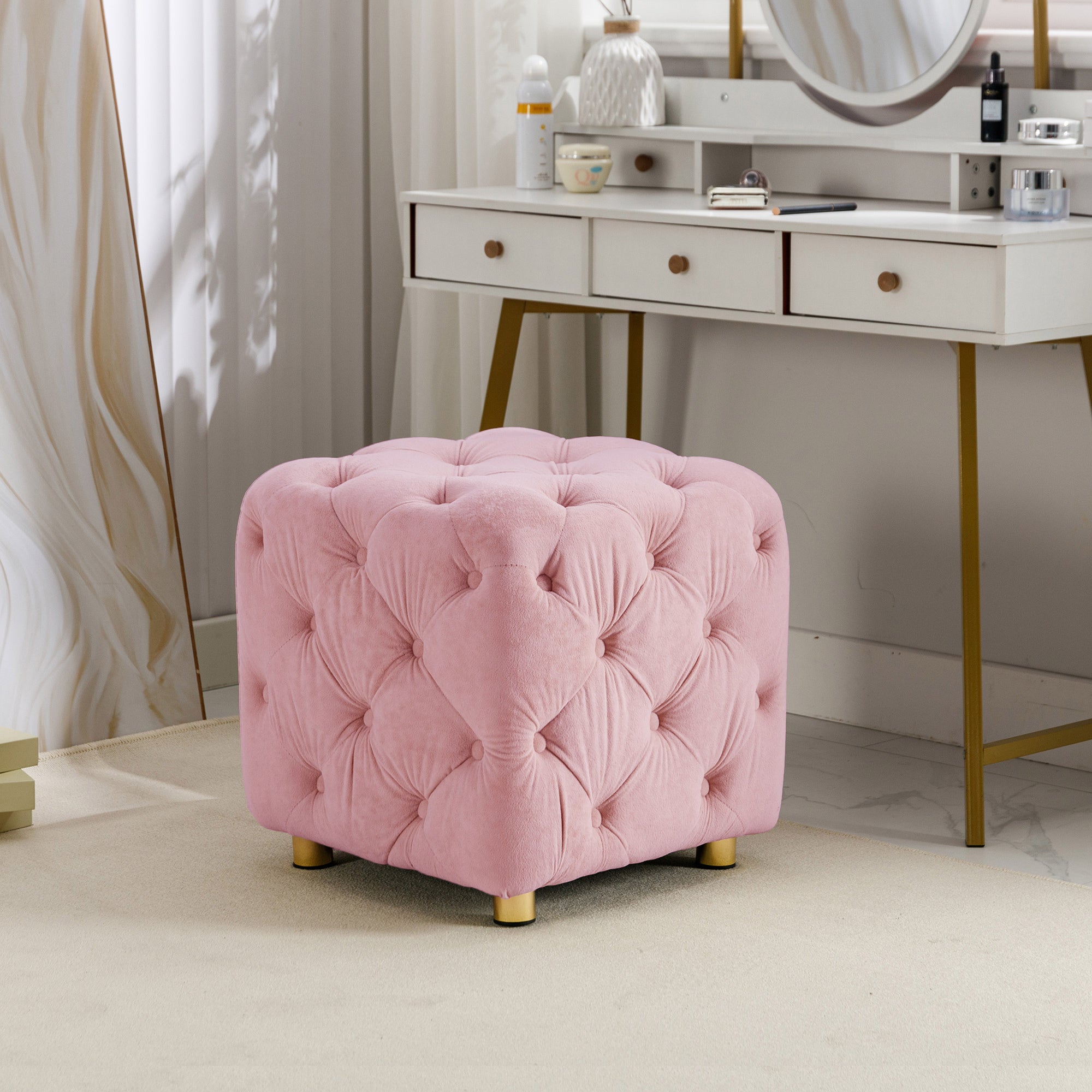 Modern Soft pink Velvet Tufted Seating Stool Ottoman