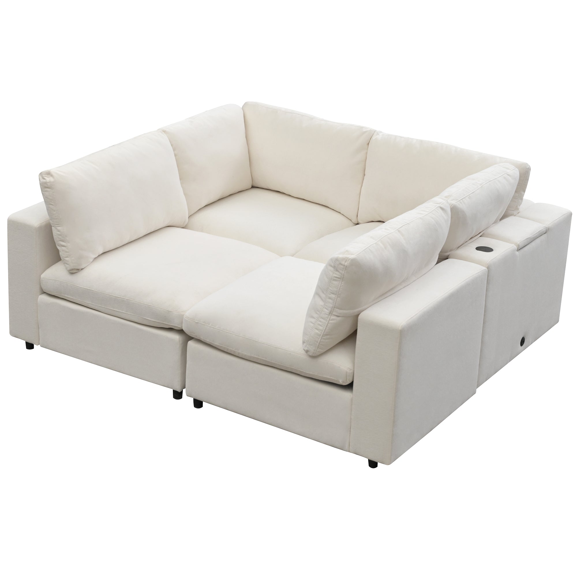 Beckham Linen 4 Seater Modular Sectional Sofa with USB Charge Ports, Wireless Charging and Built-in Bluetooth Speaker