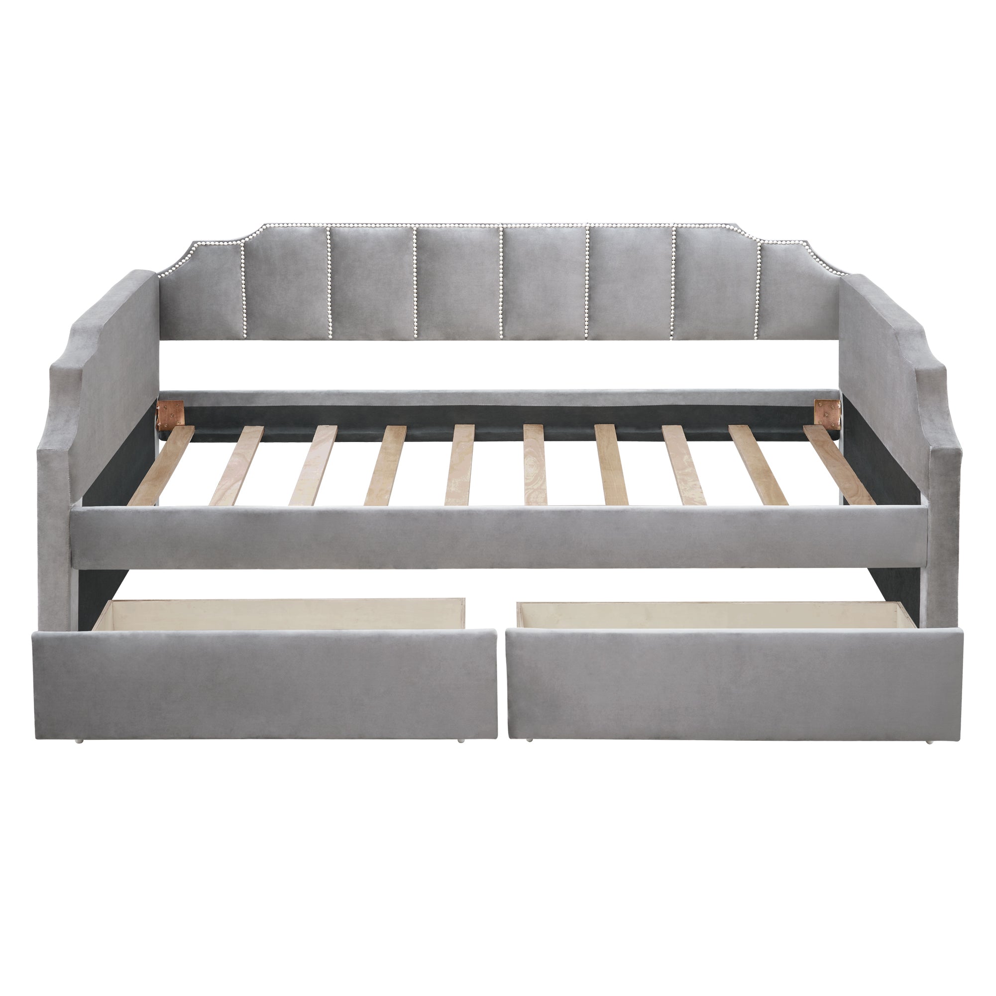 Ariel Gray Velvet Twin Daybed with Storage Drawers