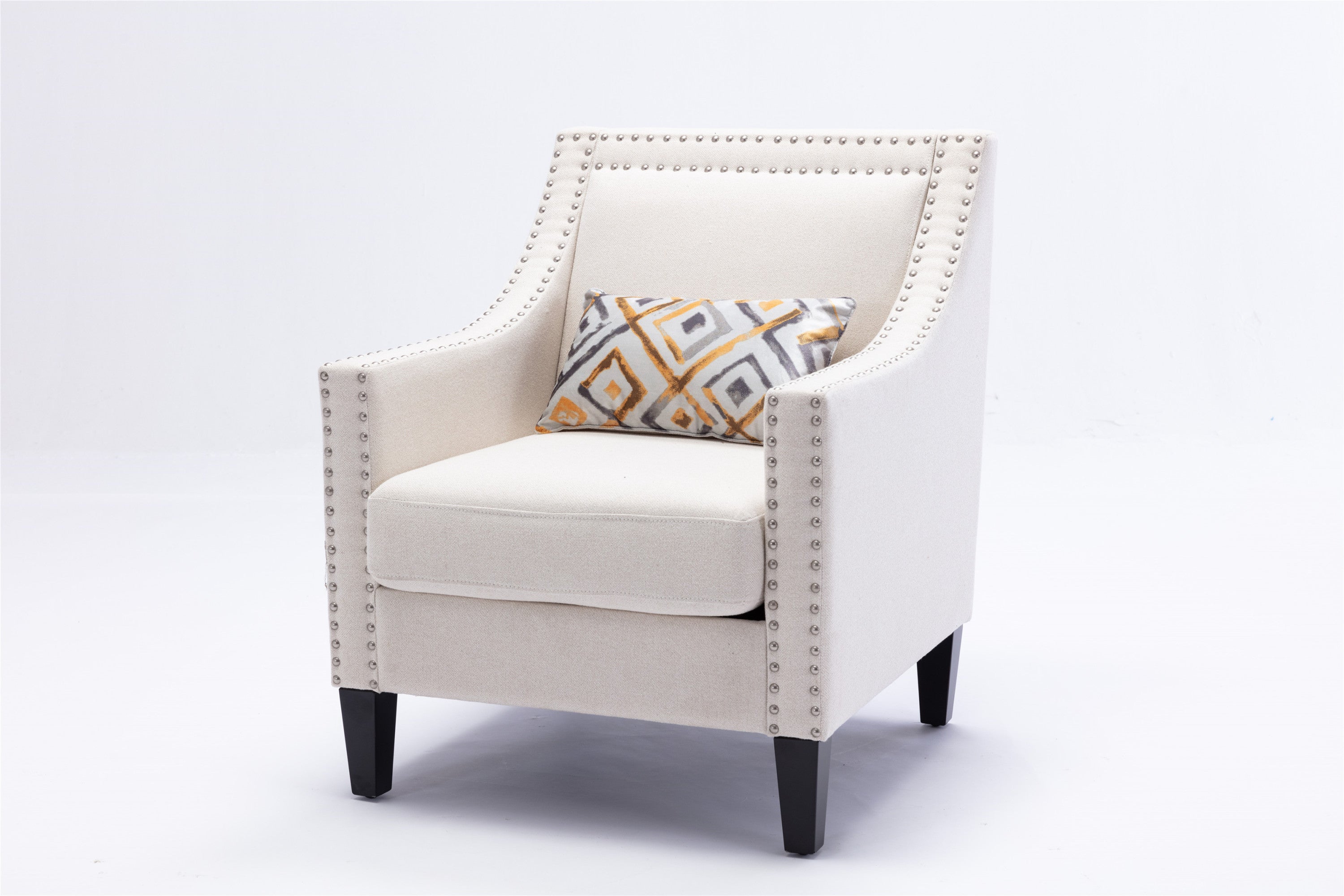 Vegas Beige Linen Accent Chair With Tufted Back and Nailhead Trim