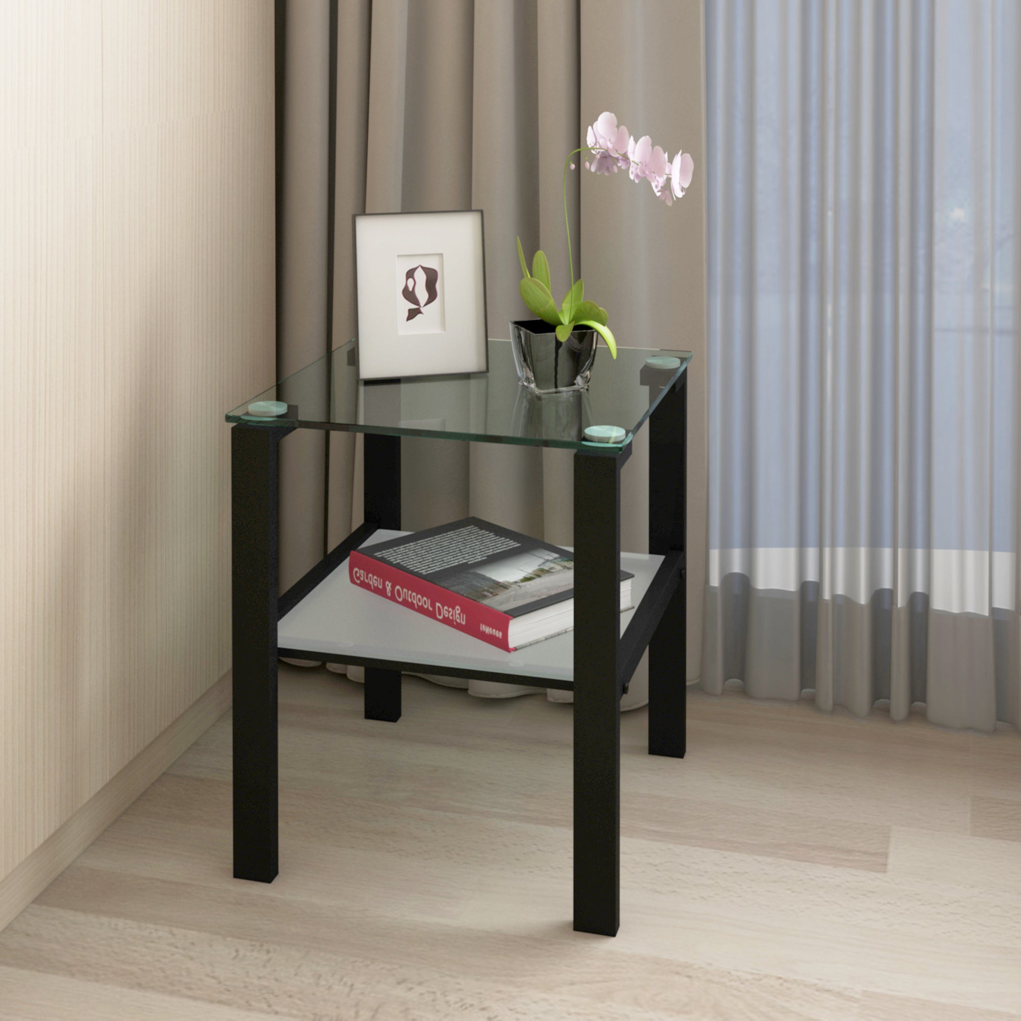 Ricco Set of 2 Square Clear Glass End Tables