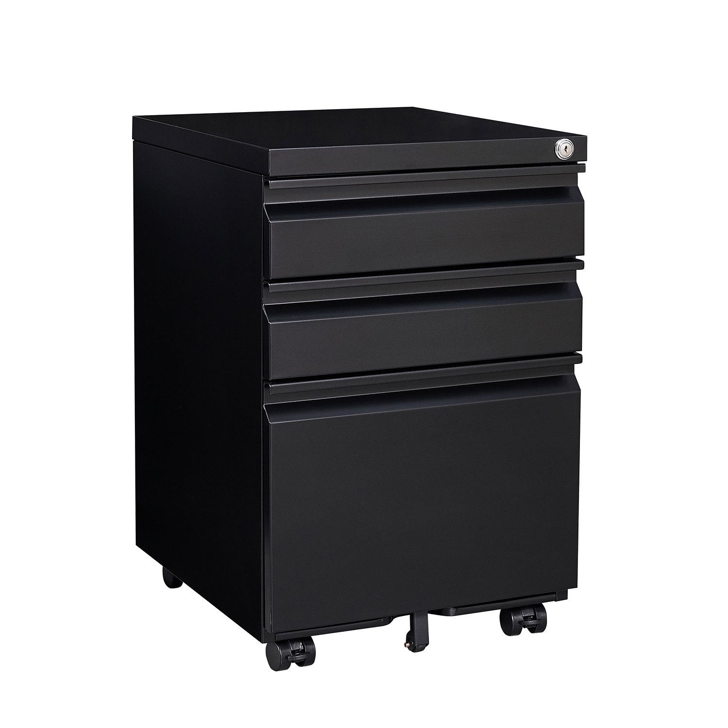 Vertical 3-Drawer Black Metal Mobile Pedestal File Cabinet for Letter or Legal Size