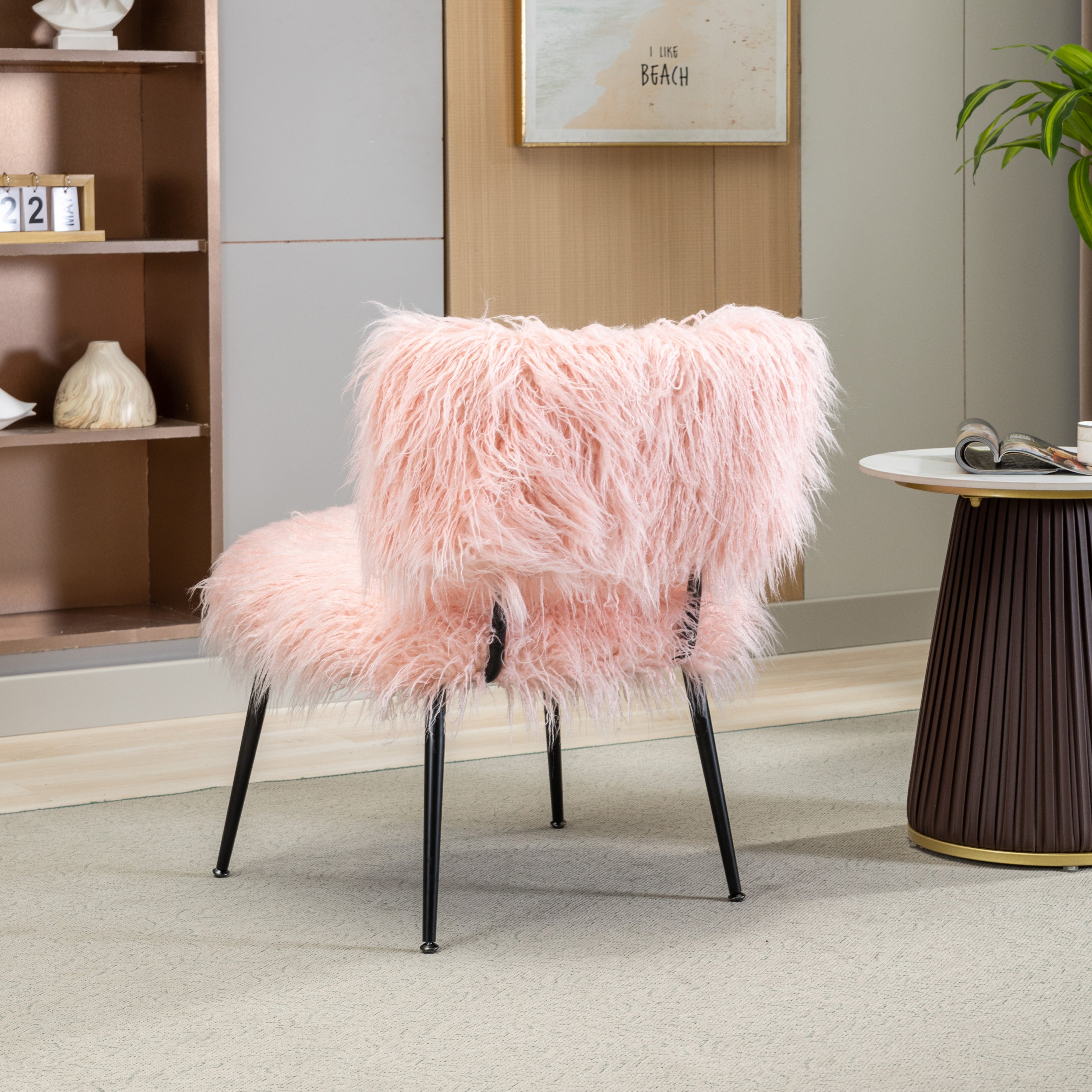 Lily Modern Fluffy Faux Fur Accent Chair with Ottoman