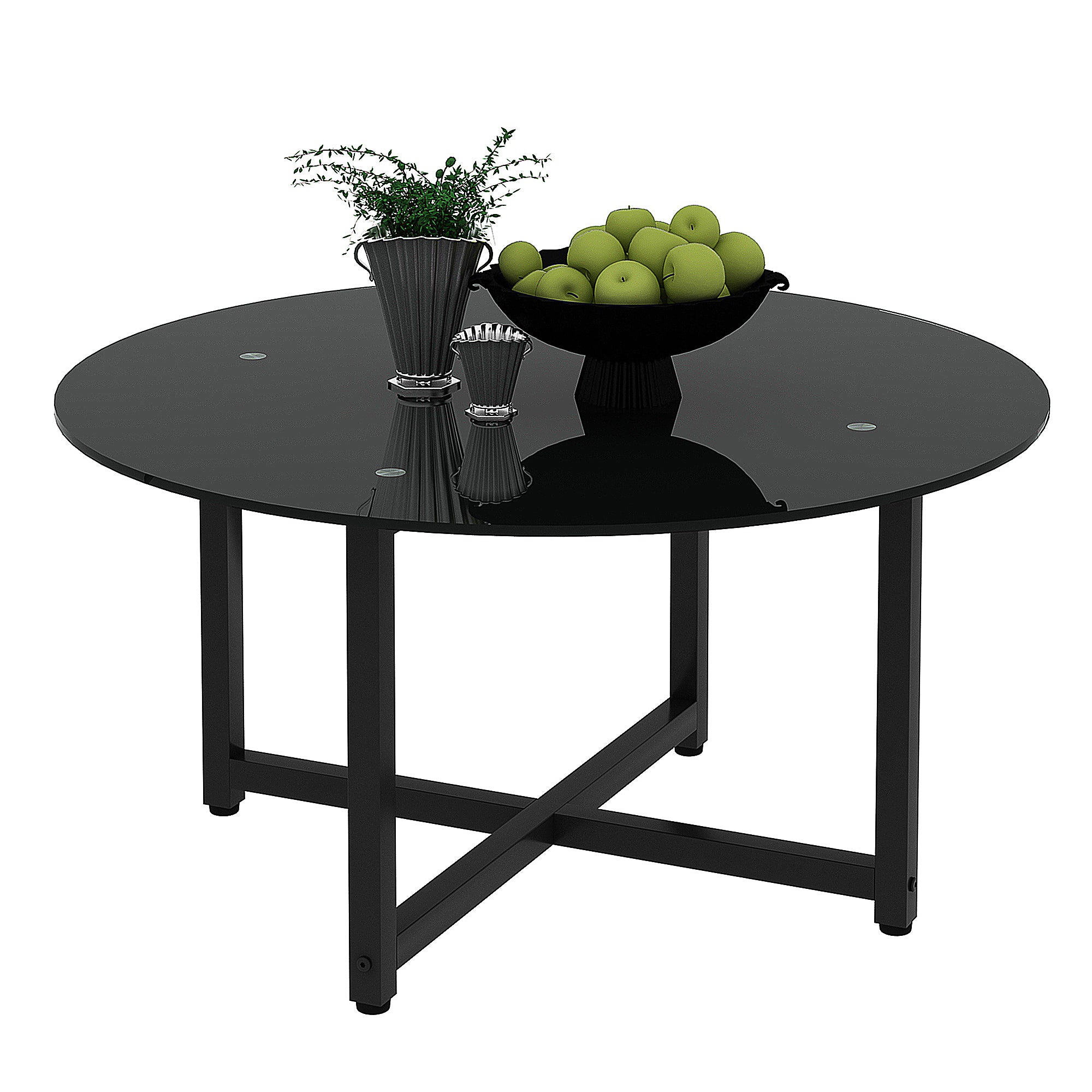 35.5''Round Black Tempered Glass Coffee Table