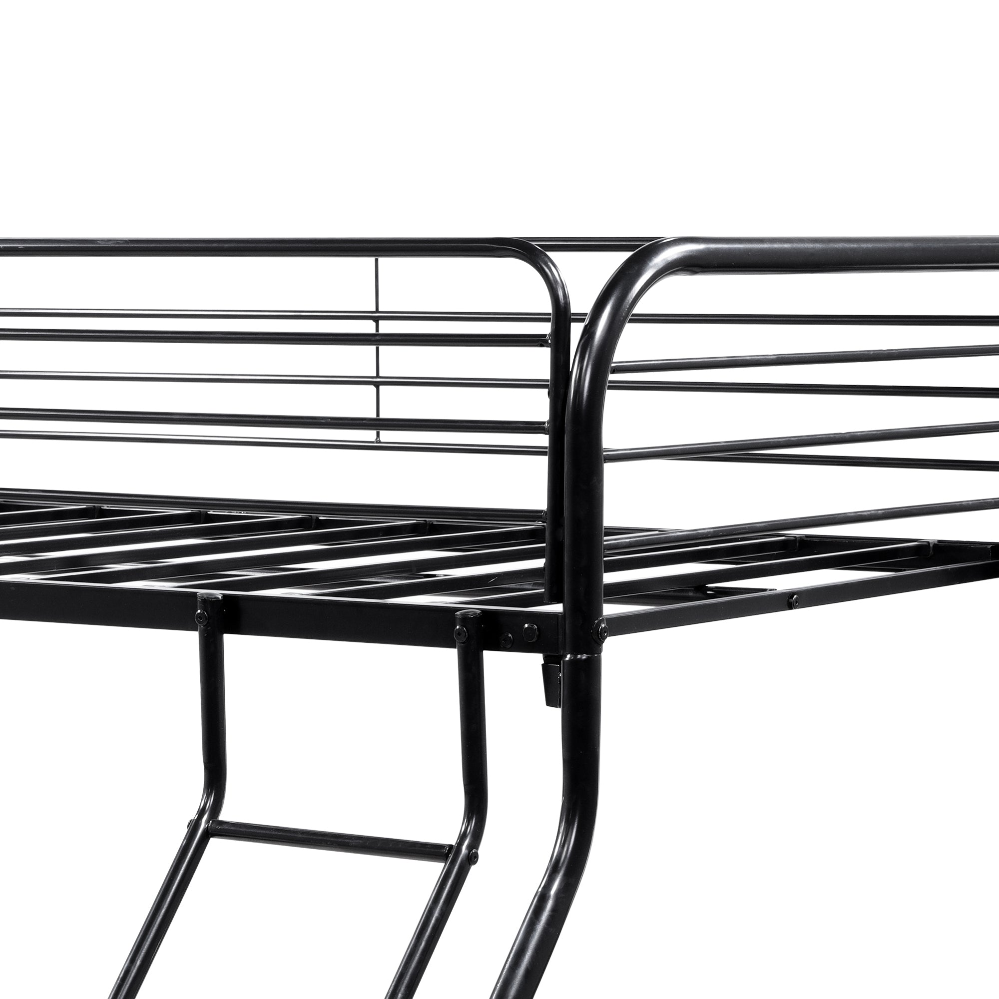 Black Metal Twin over Full Heavy Duty Bunk Bed with Guardrail and Stair