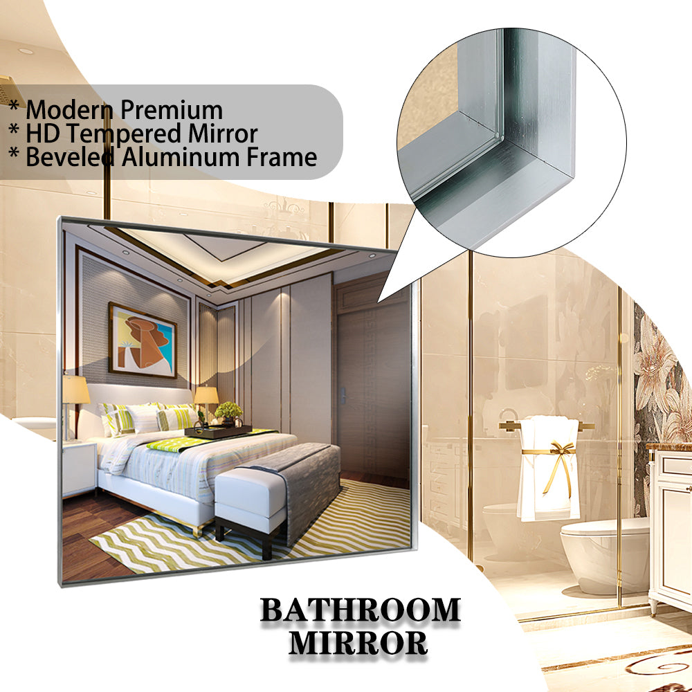 40"x30" Silver Rectangle Bathroom Vanity HD Mirror