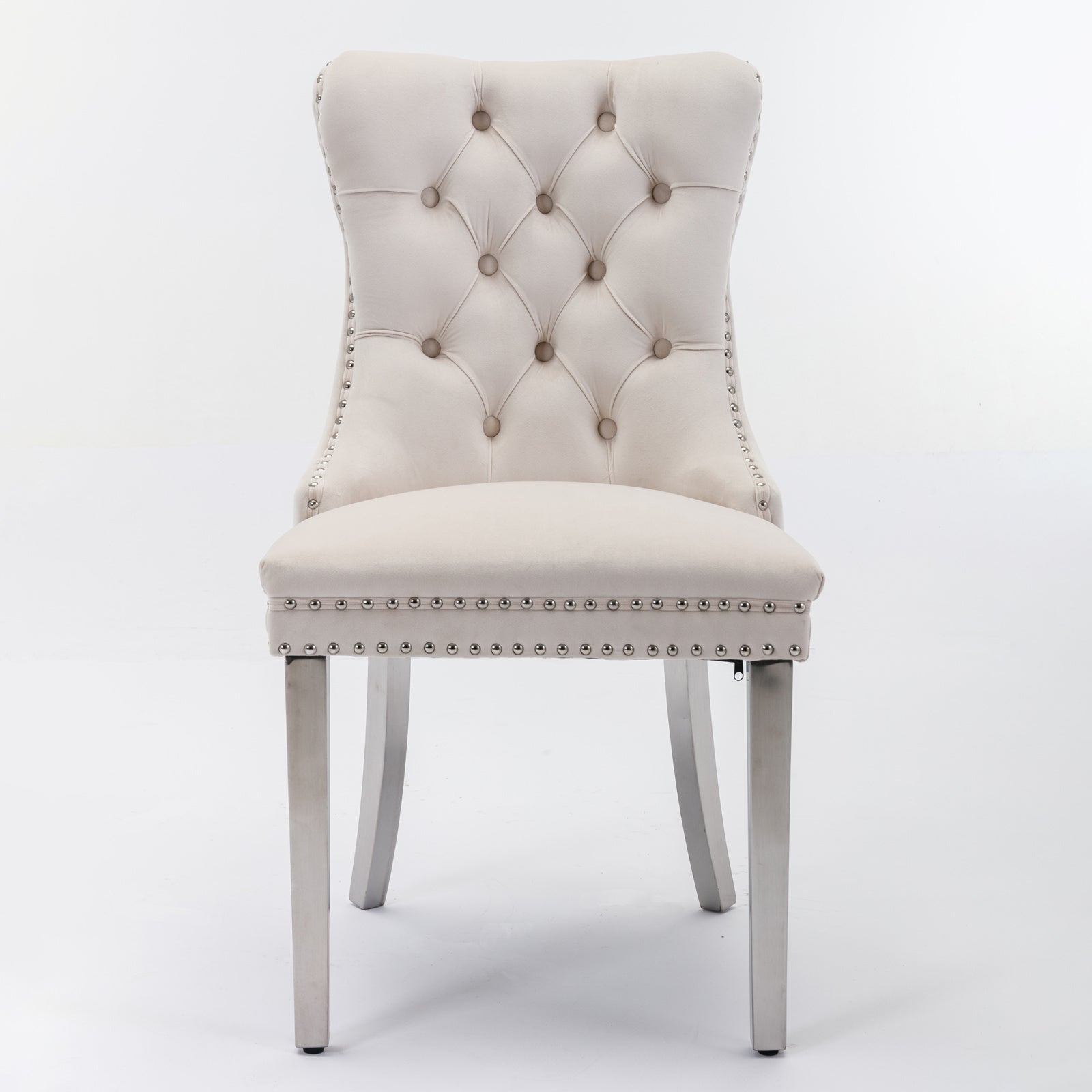 Chloe Set of 2 Beige Velvet Dining Chairs with Chrome Stainless Legs