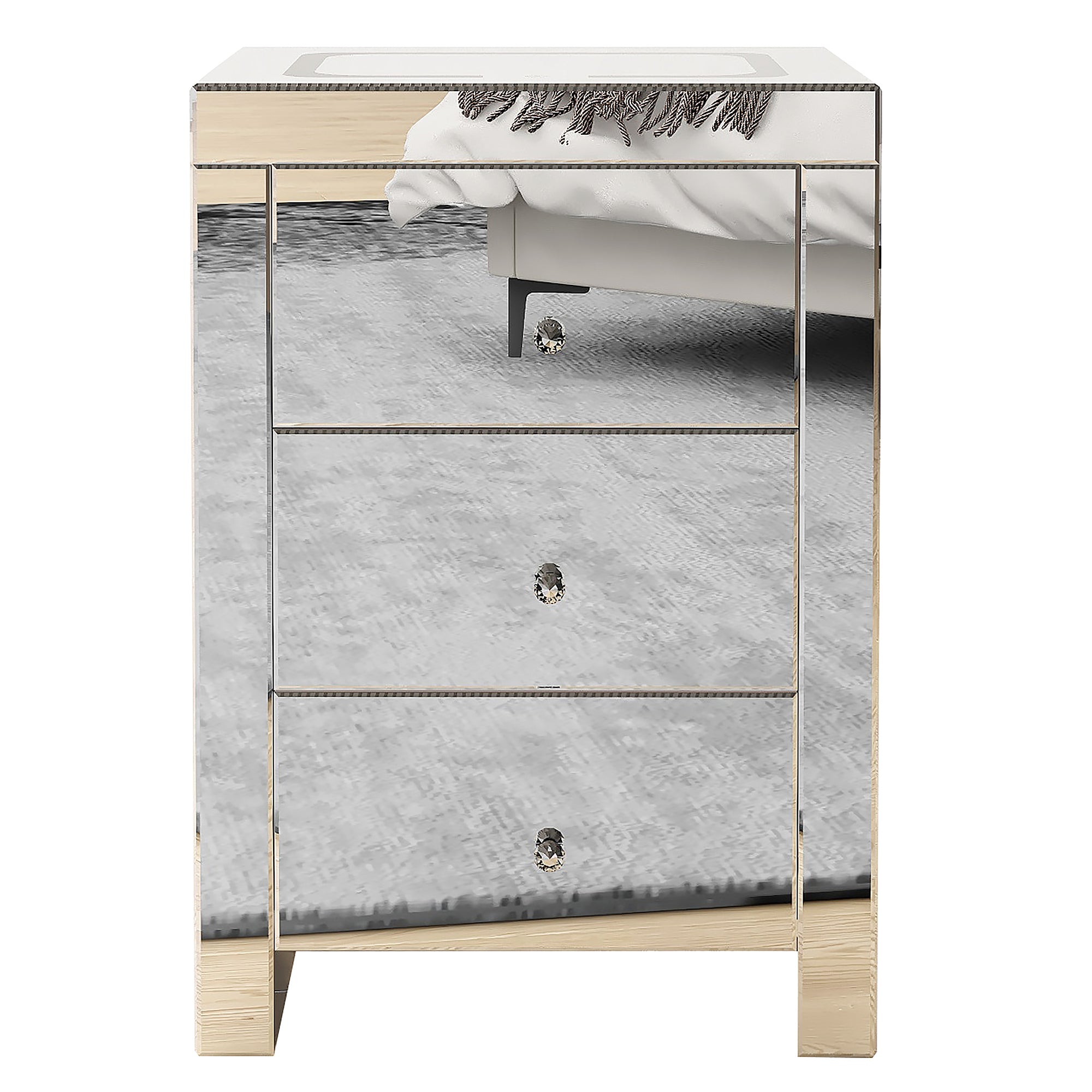 Glamorous Mirrored Side End Table Nightstand with Wireless Charge and USB Ports