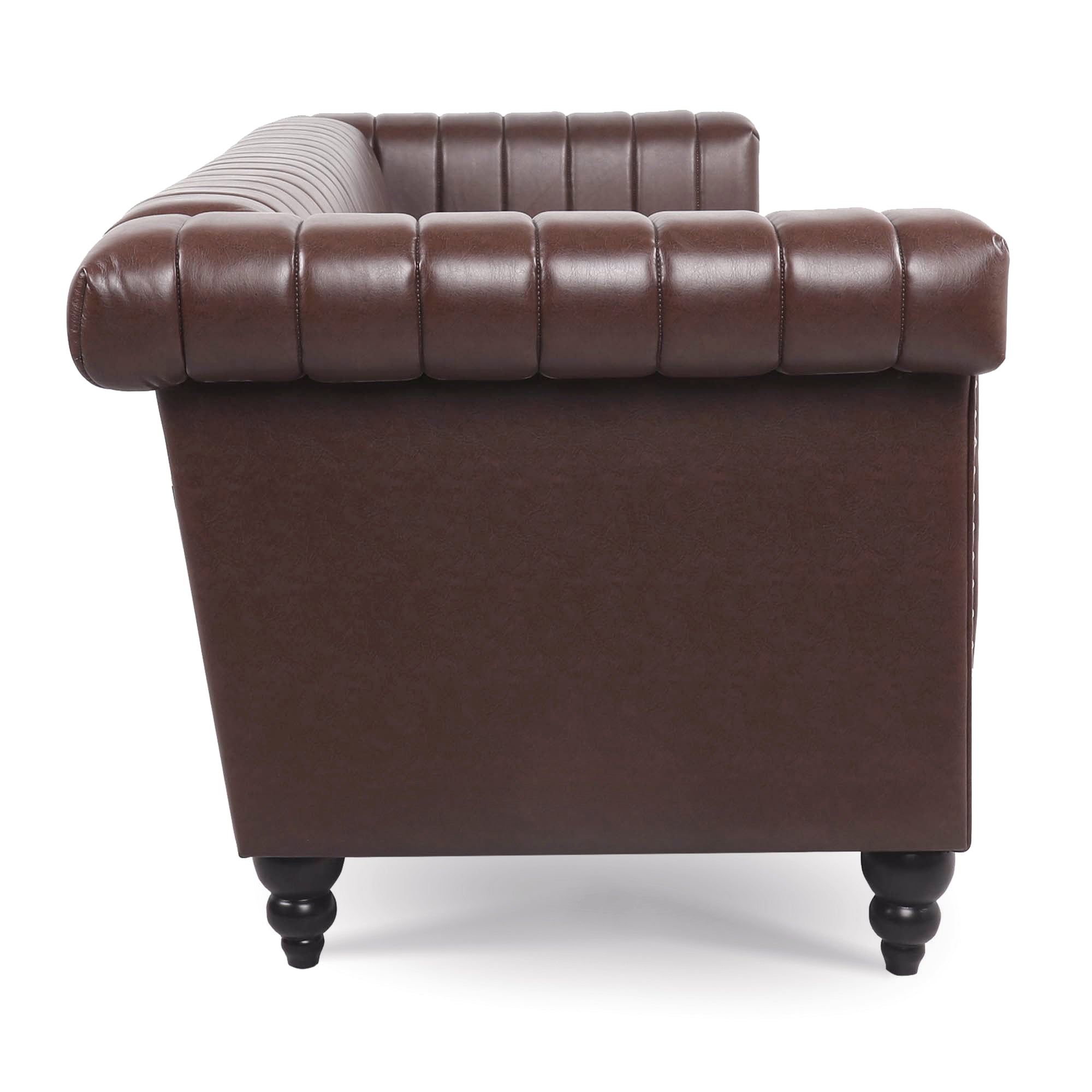 Auston 83" Brown Faux Leather Chesterfield Sofa