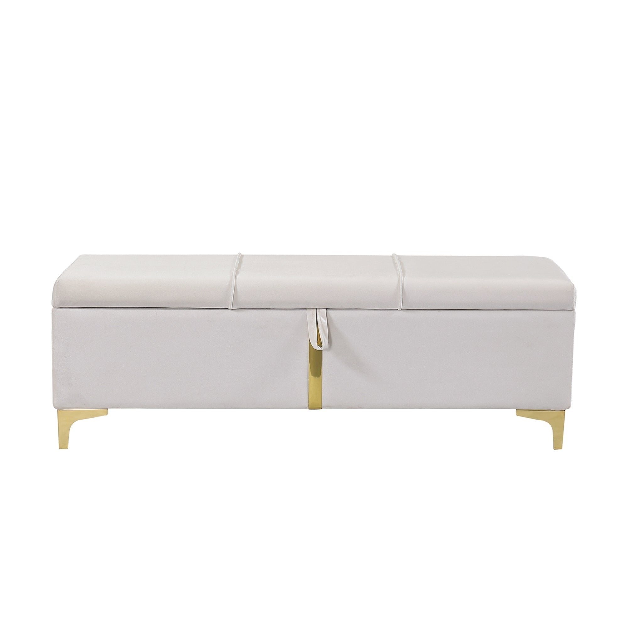 47" Velvet Upholstered Storage Ottoman Bench with Golden Strip and legs
