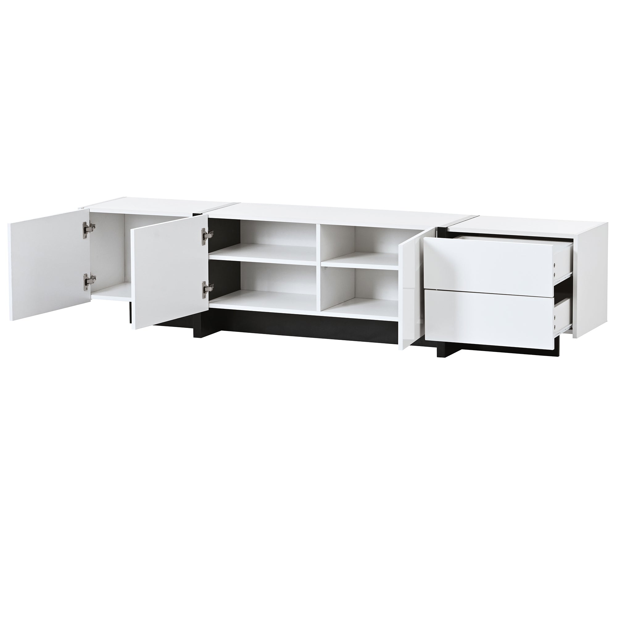 74.8" Modern High Glossy White & Black TV Stand for TV up to 86"