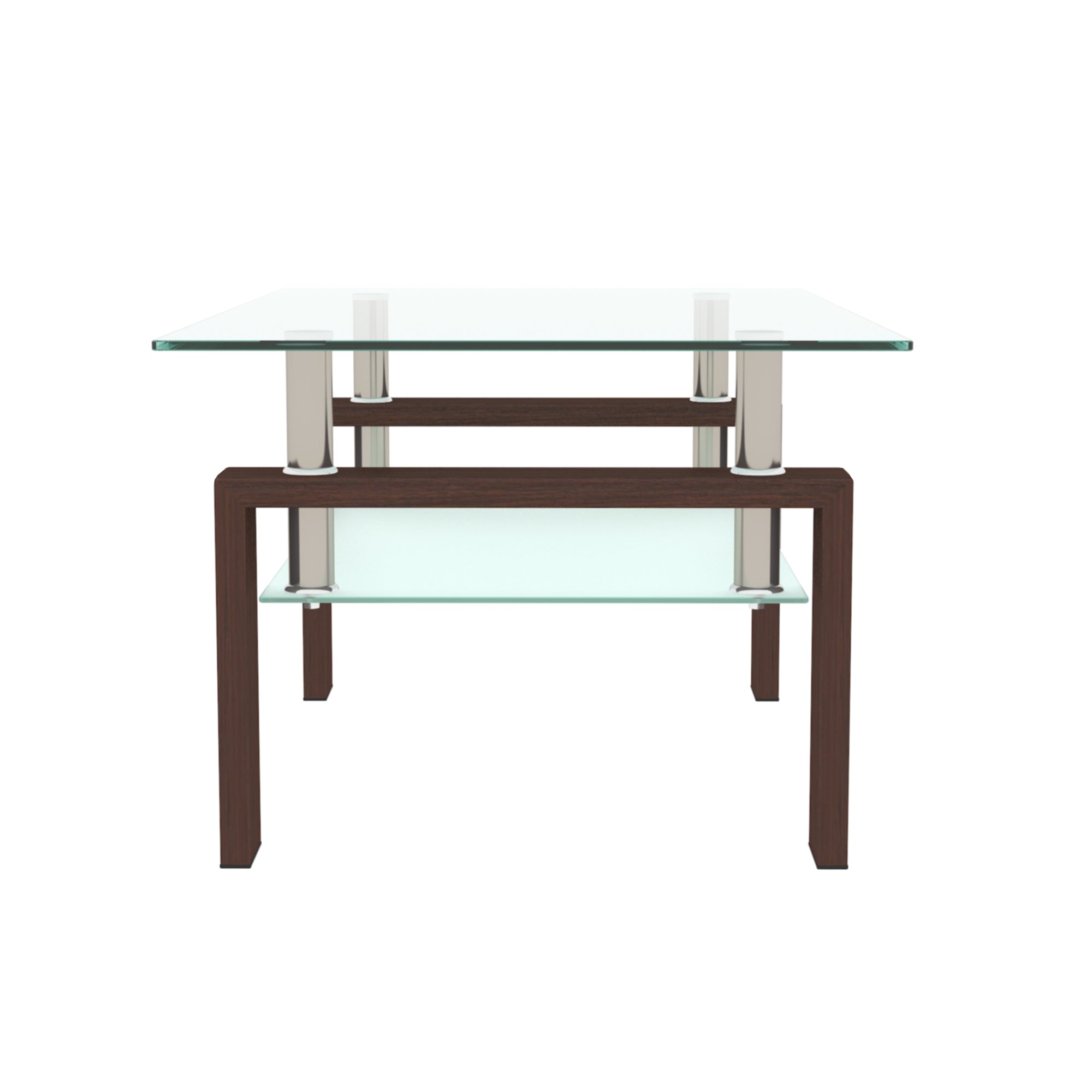 Luna Rectangle Glass Coffee Table with Walnut Metal Legs