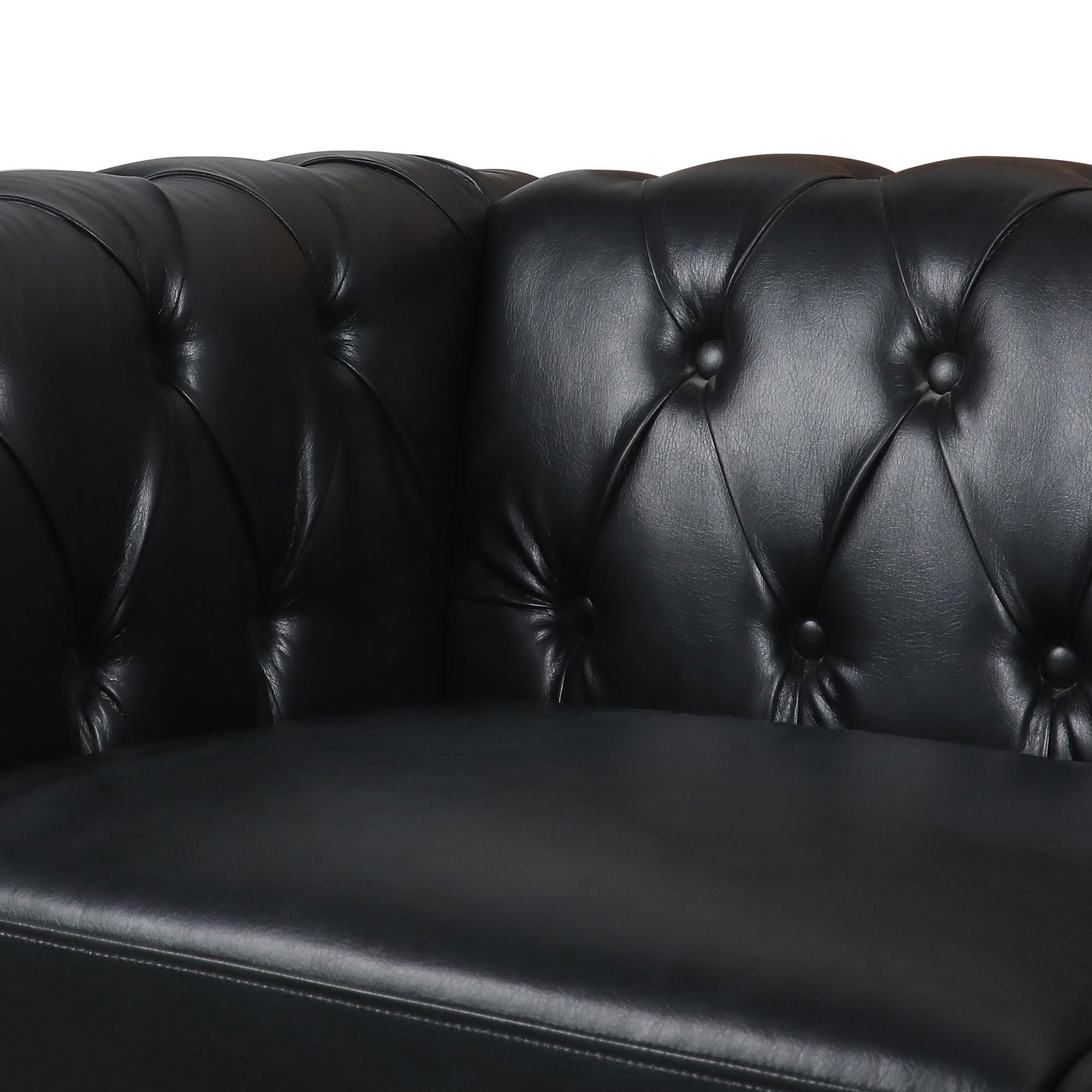 Boston 83" Black Faux Leather Chesterfield Sofa