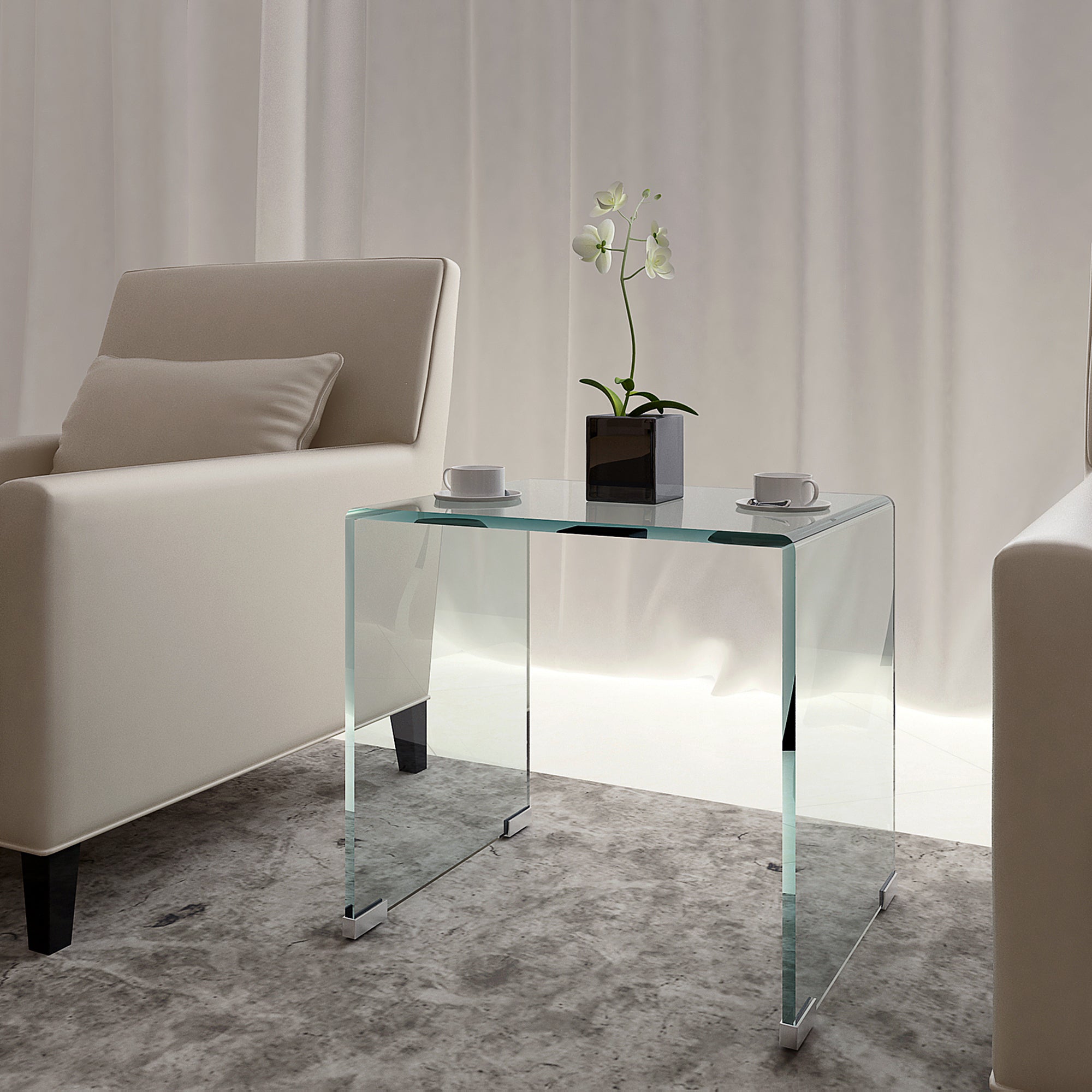 Arvika Modern Tempered Bent Glass End Table 