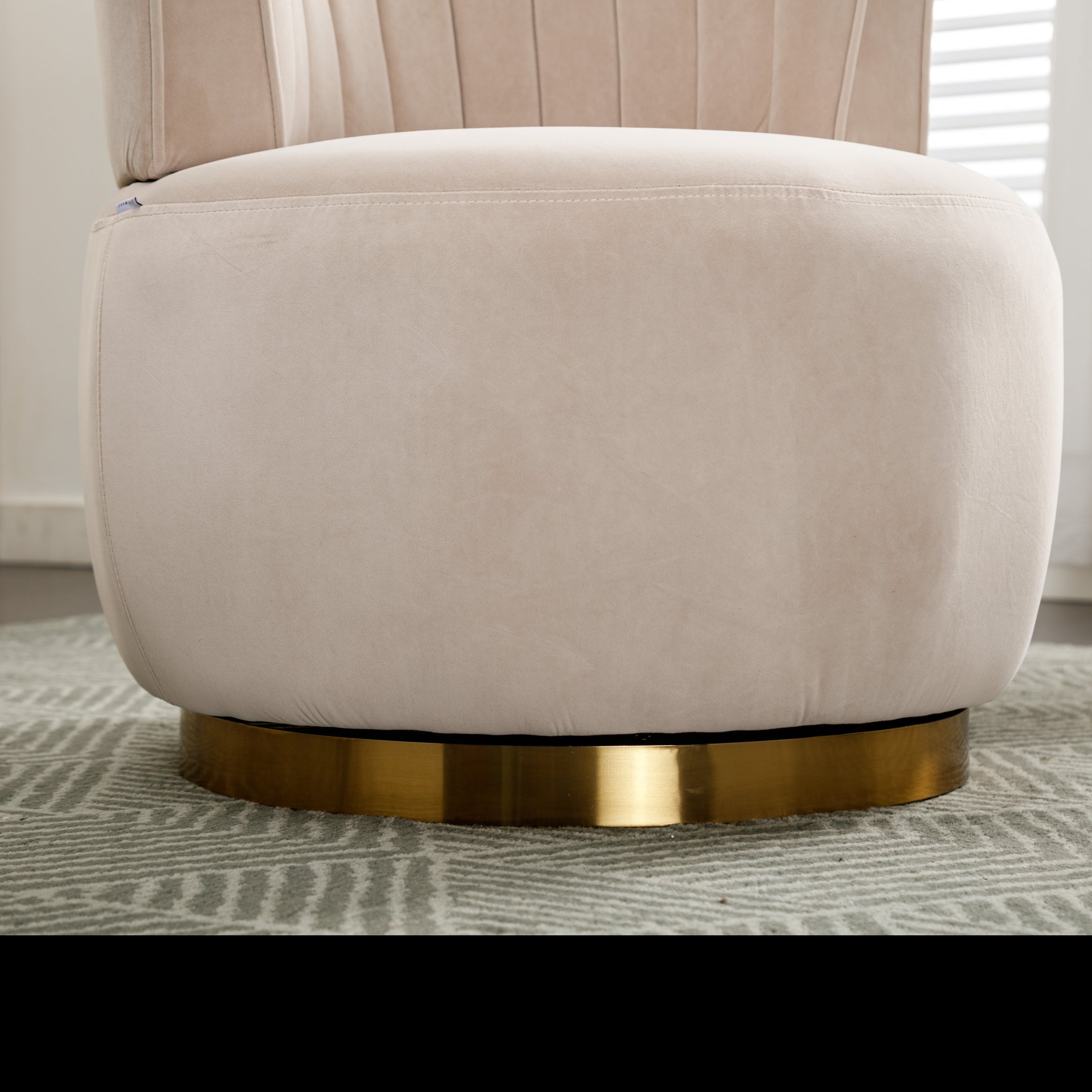 Becca Velvet Swivel Accent Barrel Chair with Channel Back and Gold Trim Base