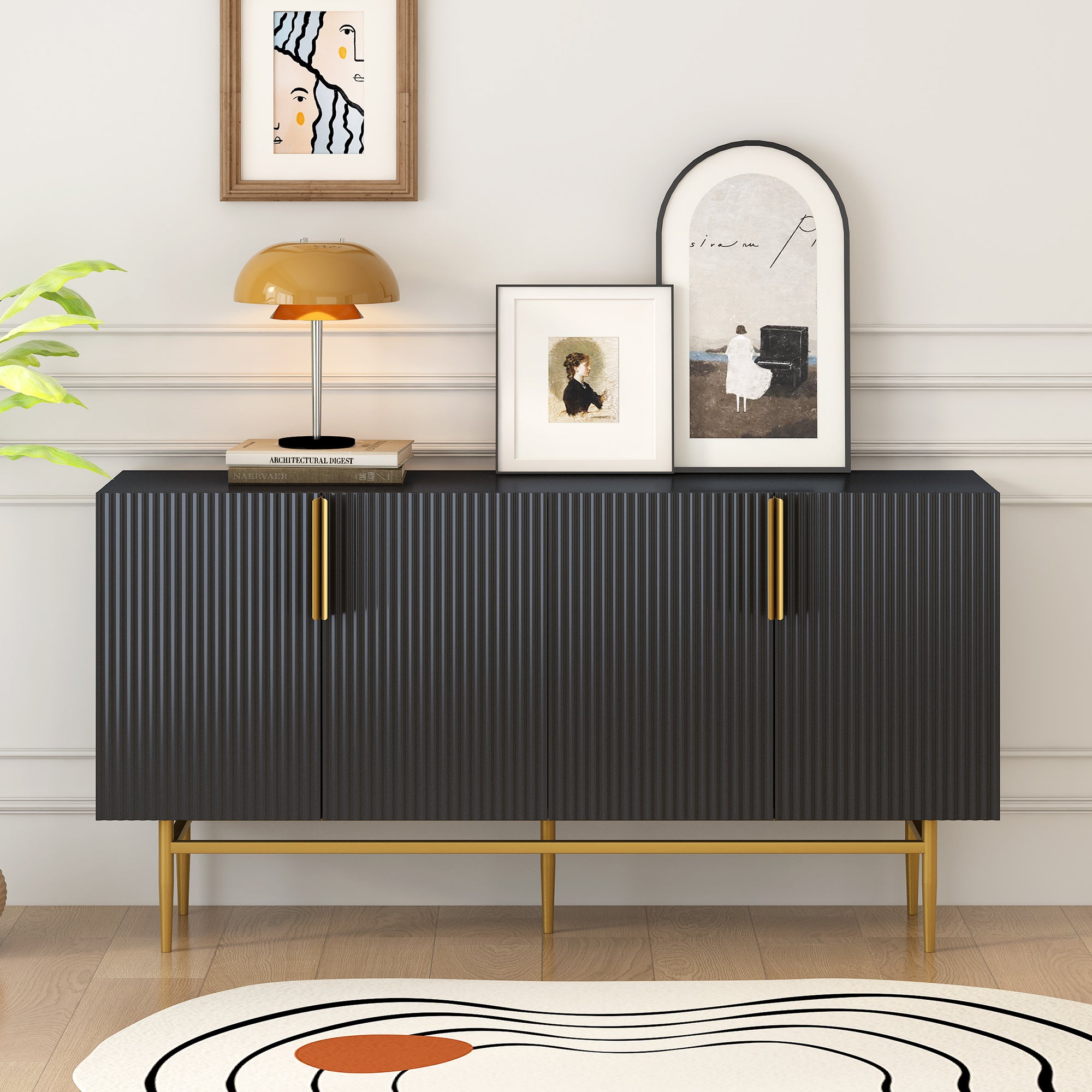 Bellini 60" Modern Accent Console Table Sideboard in Black or White Color