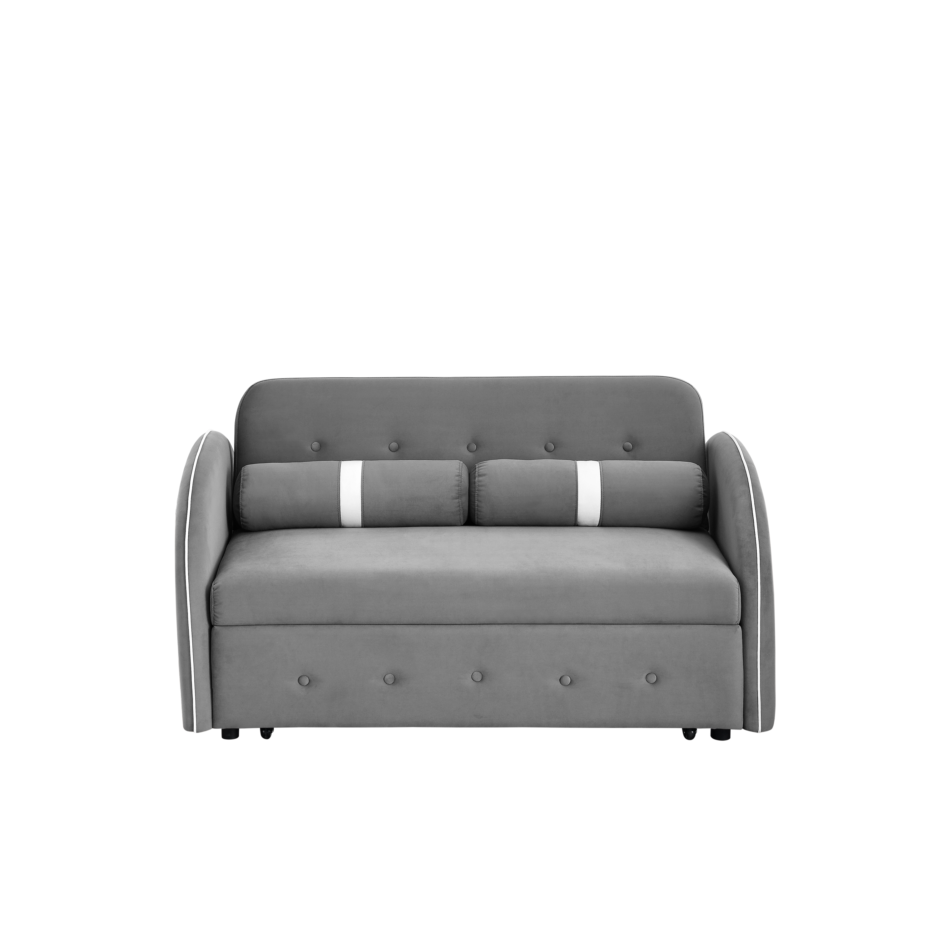 Cora Gray Velvet 55.5" Pull Out Sleep Sofa Bed 2 Seater Loveseats Sofa Couch with Side Pockets, Adjustable Backrest and Lumbar Pillows