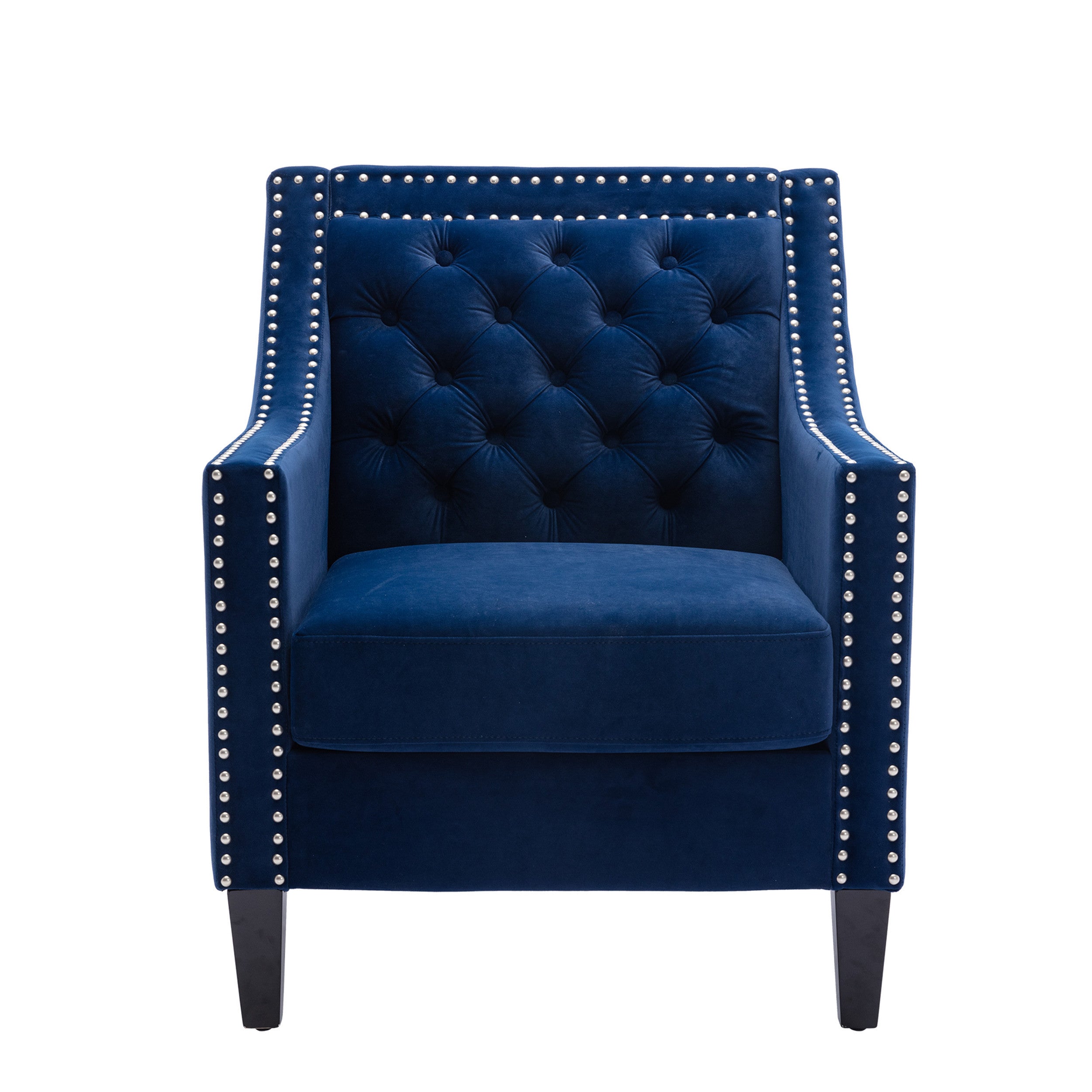 Vegas Navy Blue Velvet Accent Chair With Tufted Back and Nailhead Trim