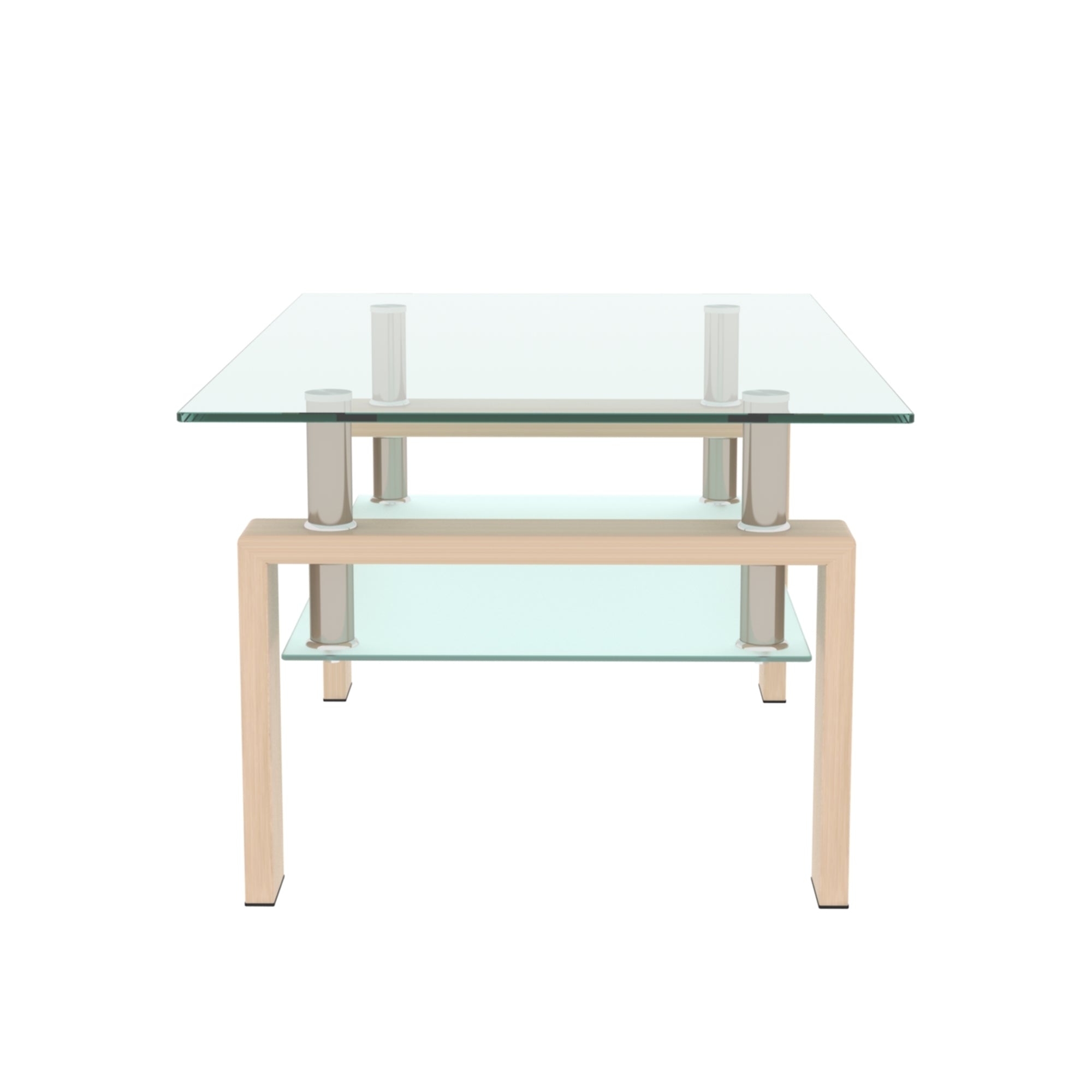 Luna Rectangle  Glass Coffee Table With Light Oak Metal Legs