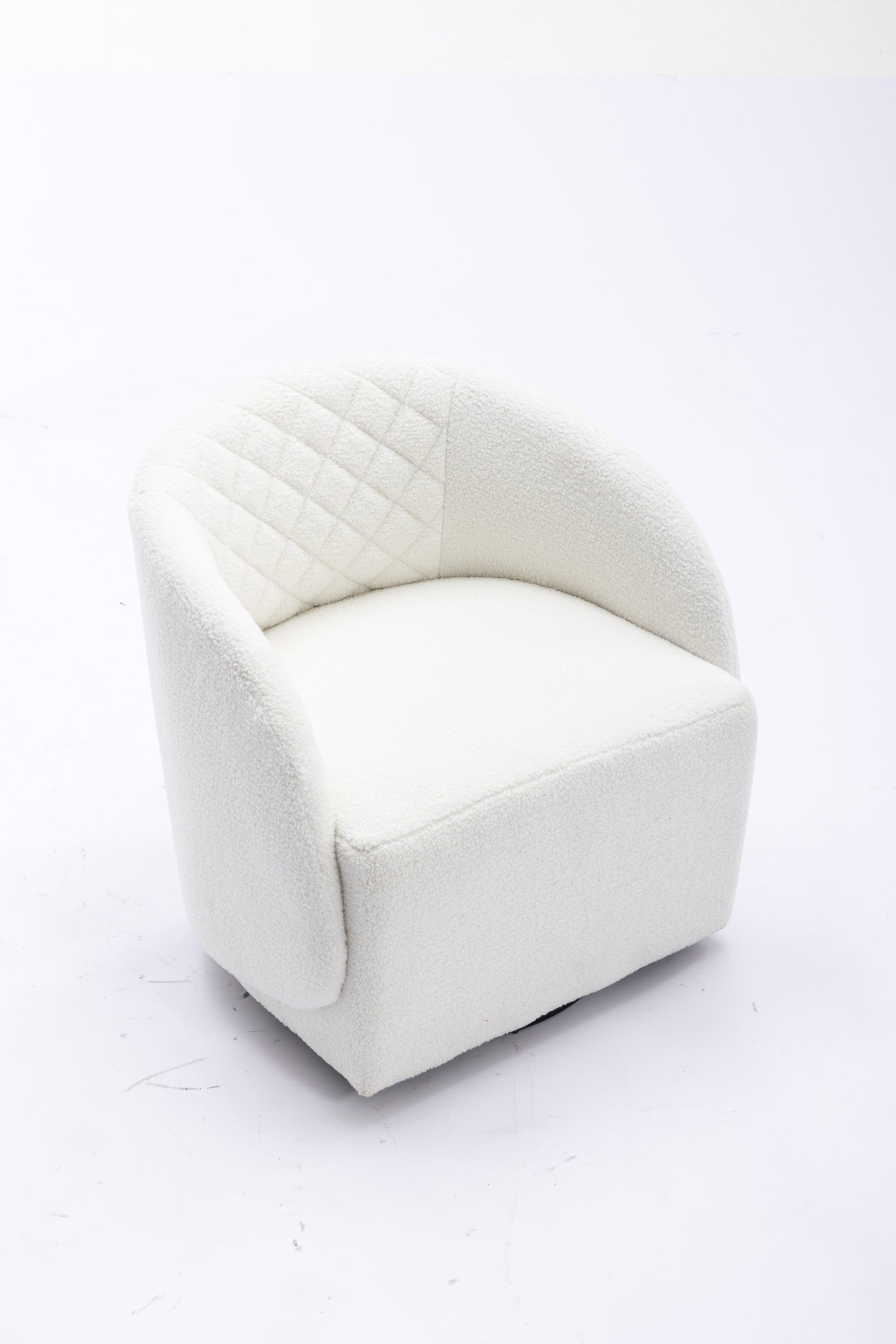 White Boucle Fabric Swivel Accent Barrel Chair