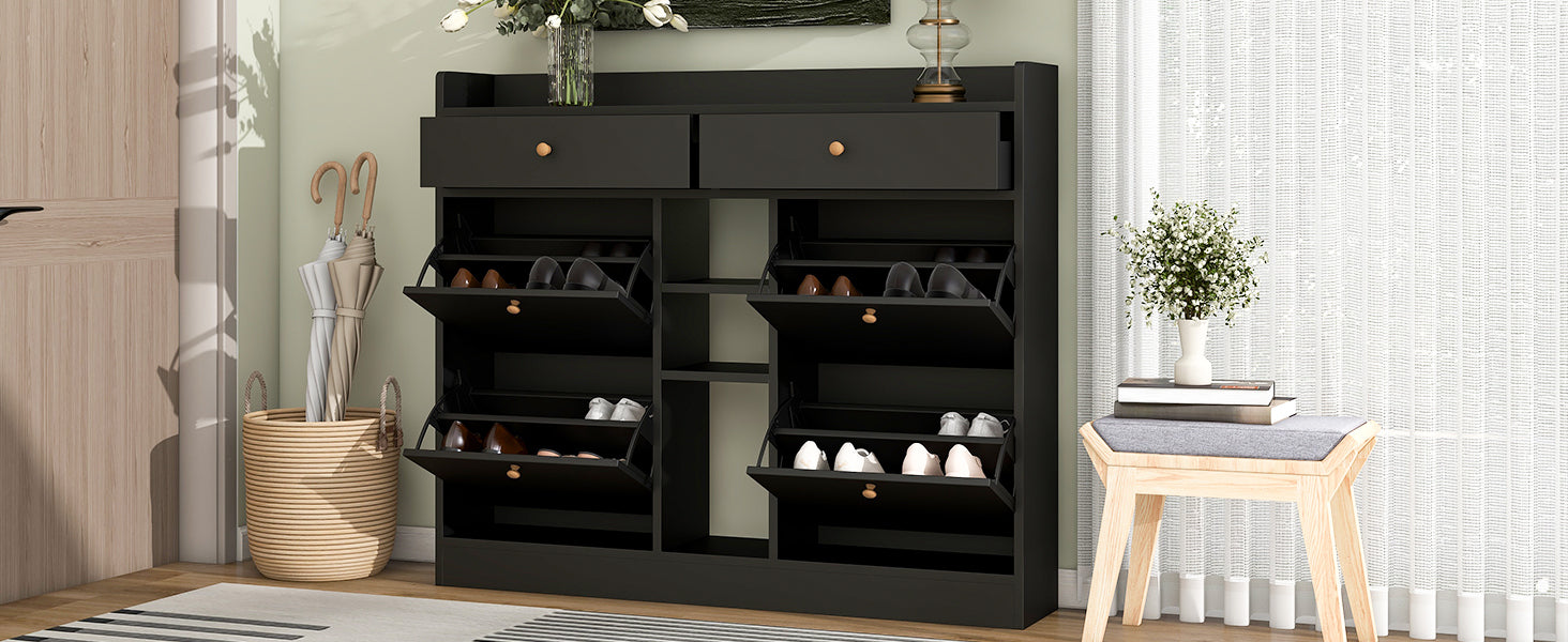 50.70" Black Shoe Storage Cabinet with Flip Drawers