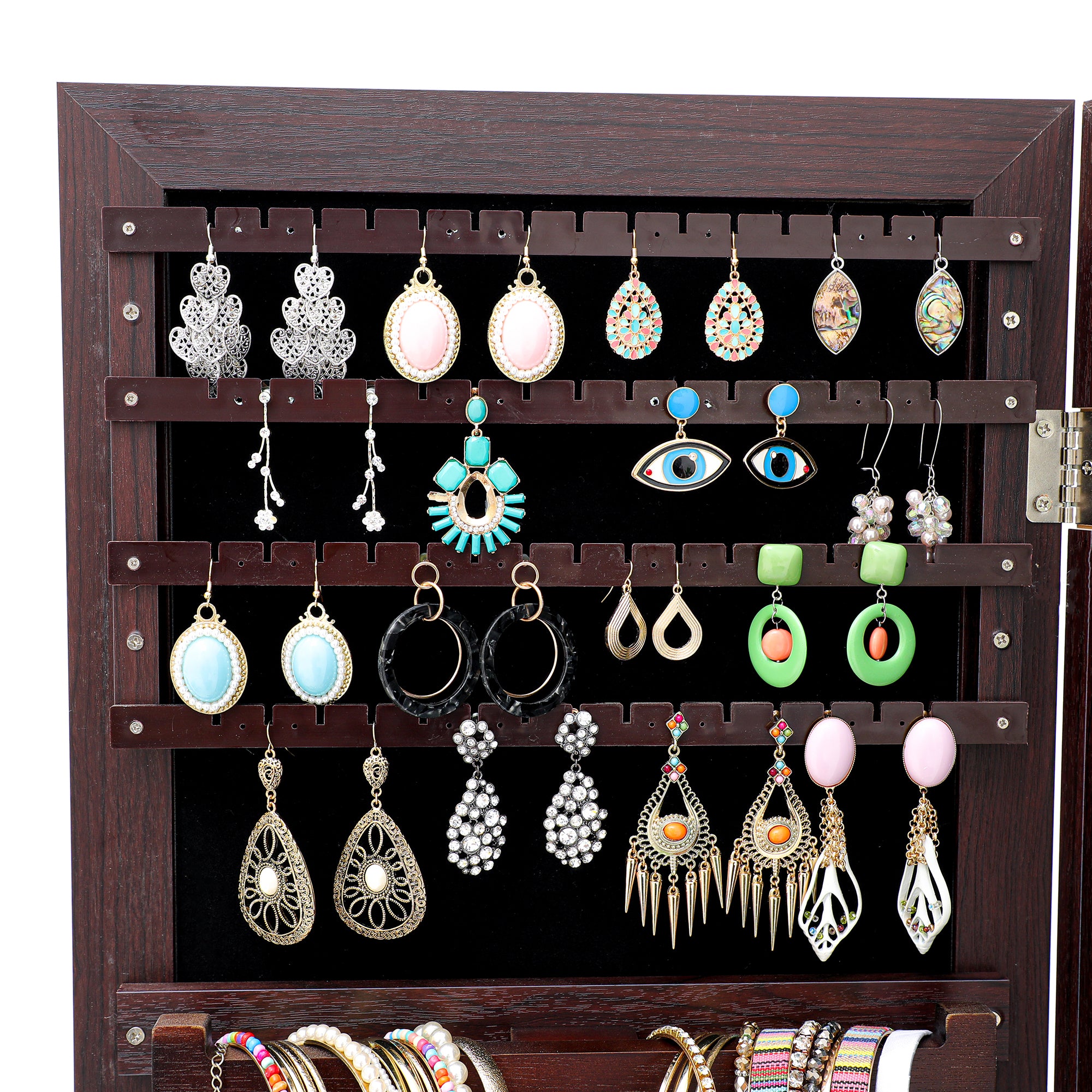 Brown Jewelry Storage Mirror Cabinet Can Be Hung On The Door Or Wall