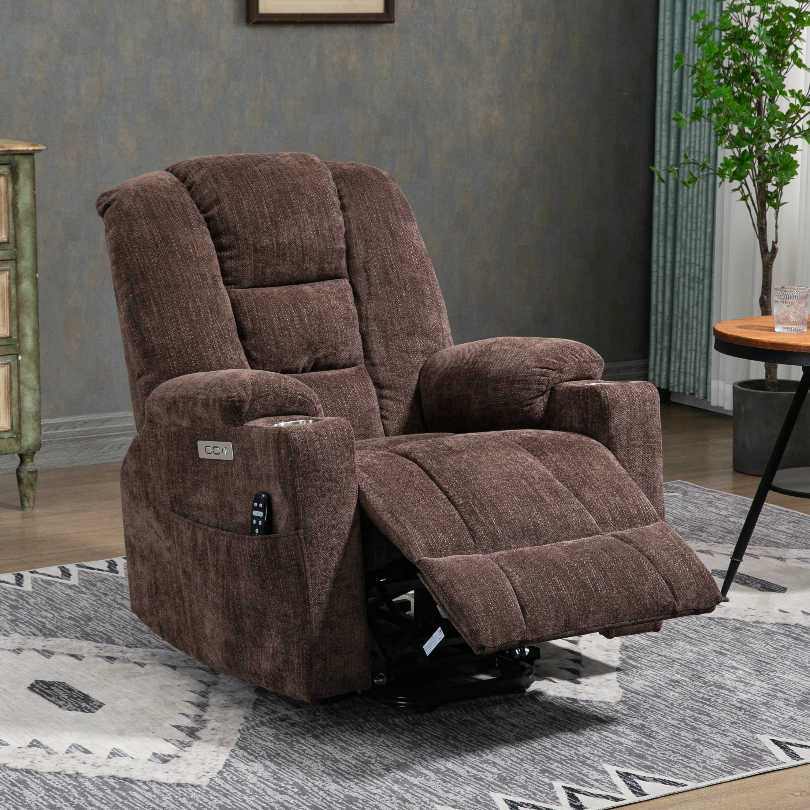 Jameson Chenille Fabric Power Lift Recliner Chair with Massage and Heat