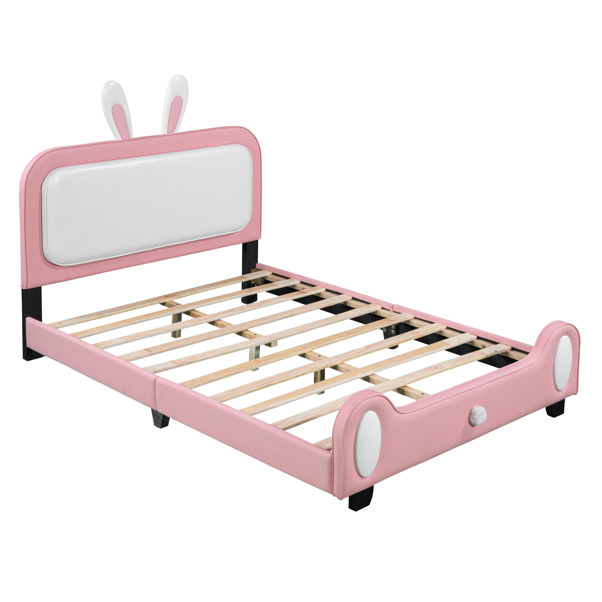 Bunny Twin or Full White and Pink Faux Leather Platform Bed