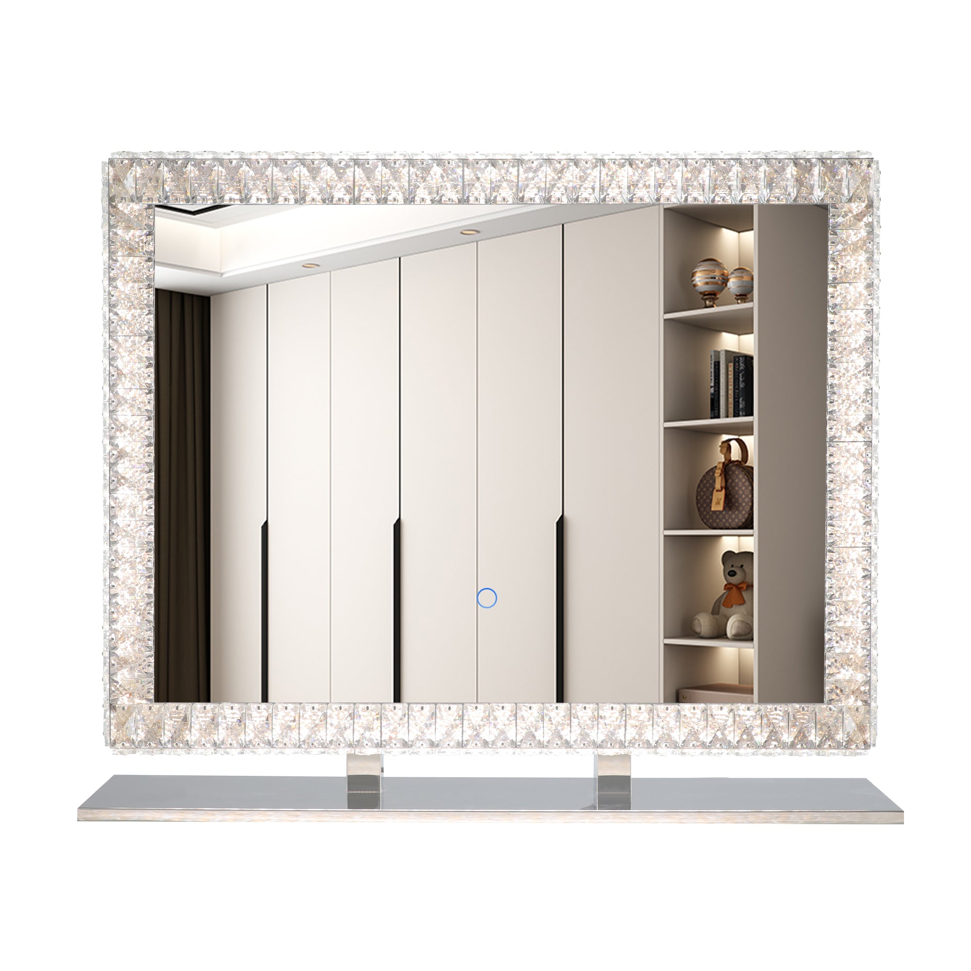 Eden35.43" x 27.56" Luxurious LED Mirror with Crystal Frame and Touch Control Dimmable Lights