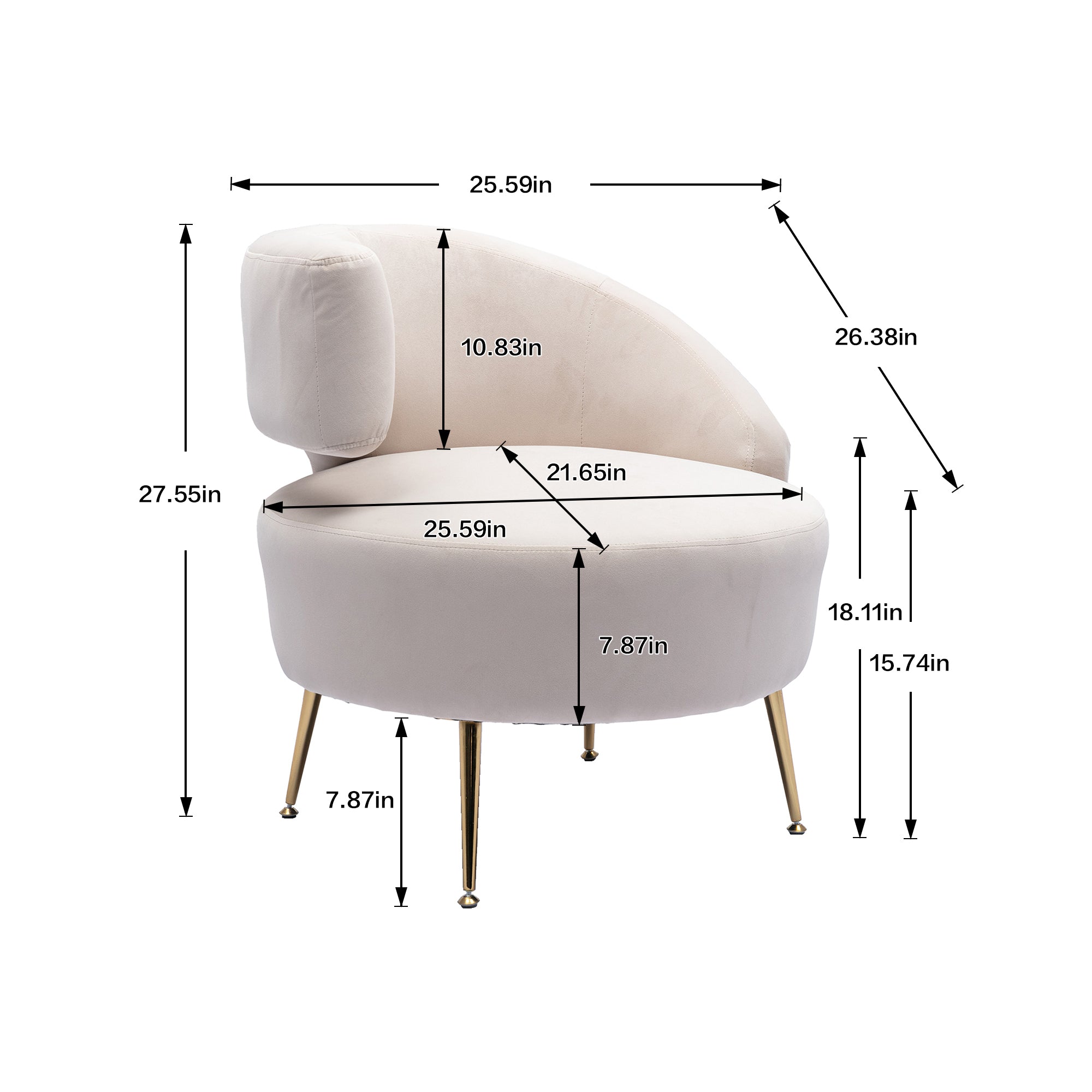 Joyce Beige Polyester Accent Chair With Gold Finish Metal Legs