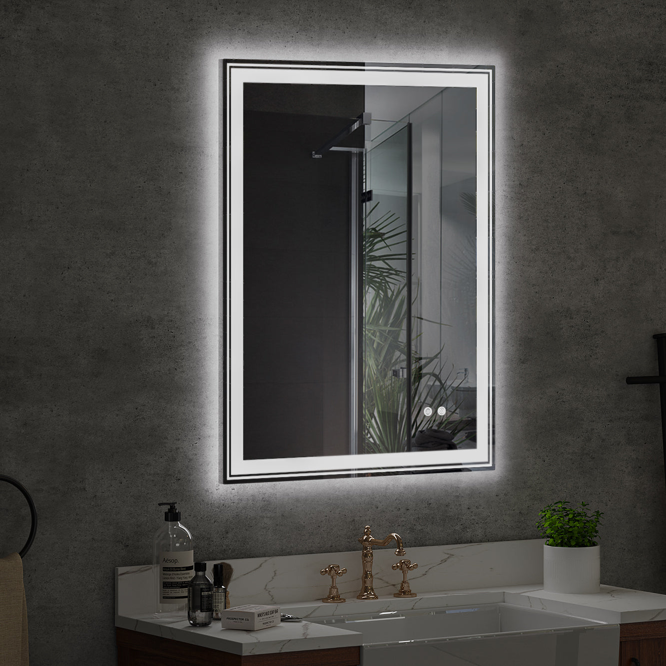 36"×28" inch LED Bathroom Vanity Mirror with Anti-Fog and Adjustable Brightness front and back light