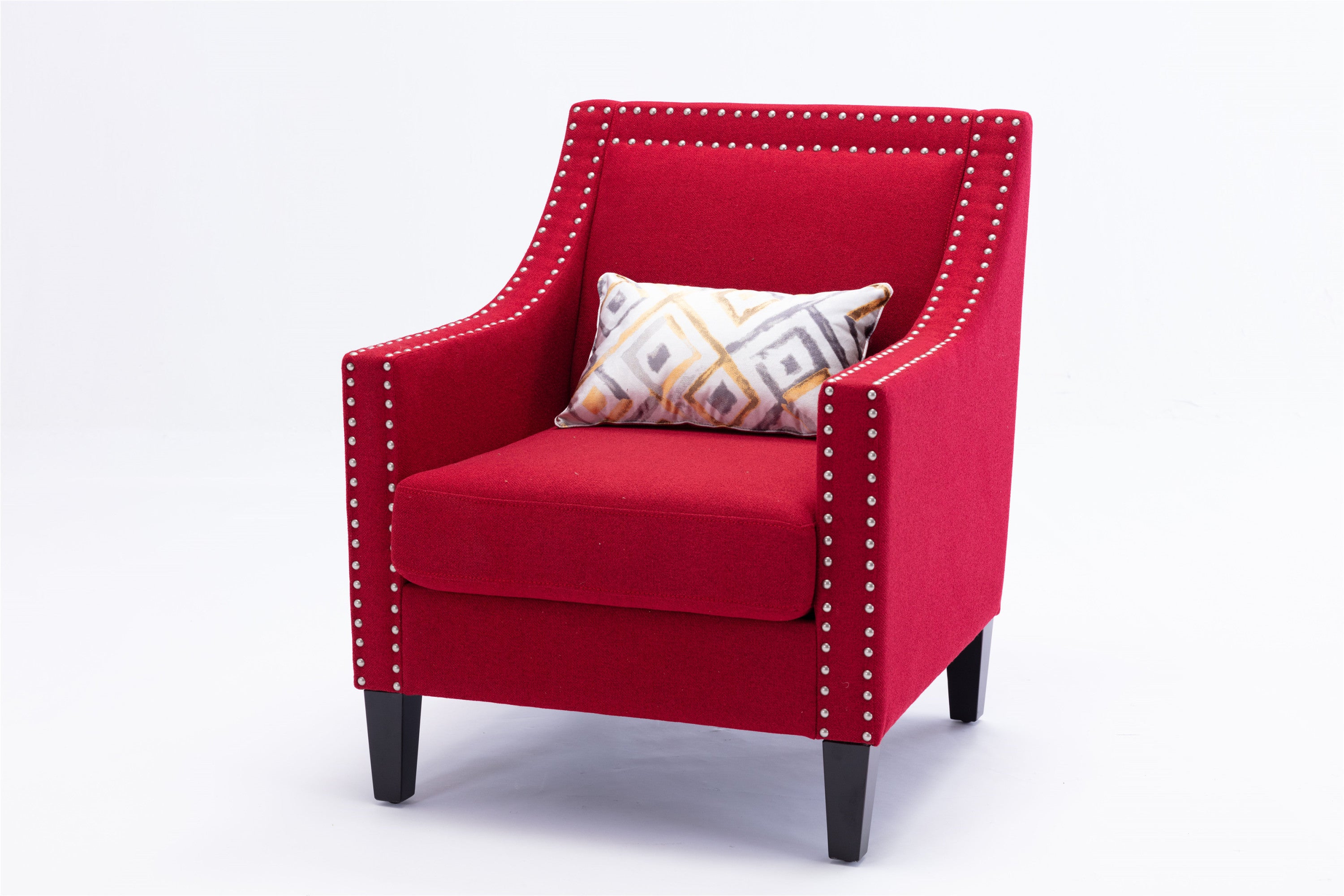 Vegas Red Linen Accent Chair With Tufted Back and Nailhead Trim