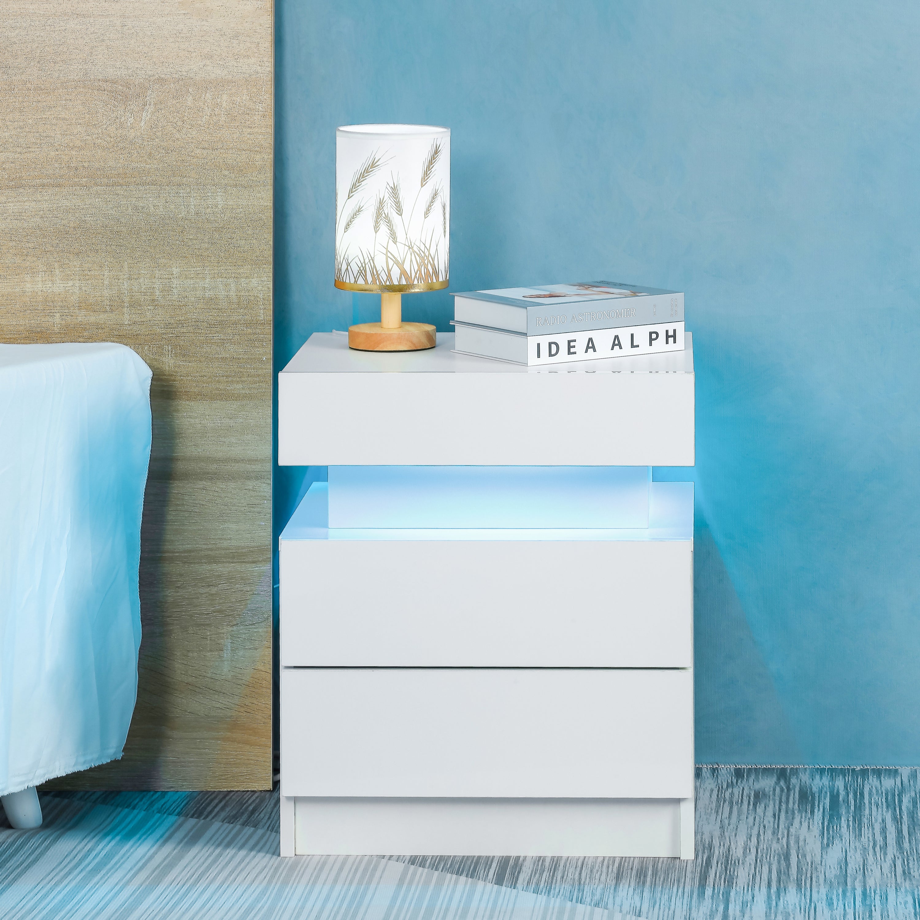 Modern Nightstand with LED Light and Lift Top Storage