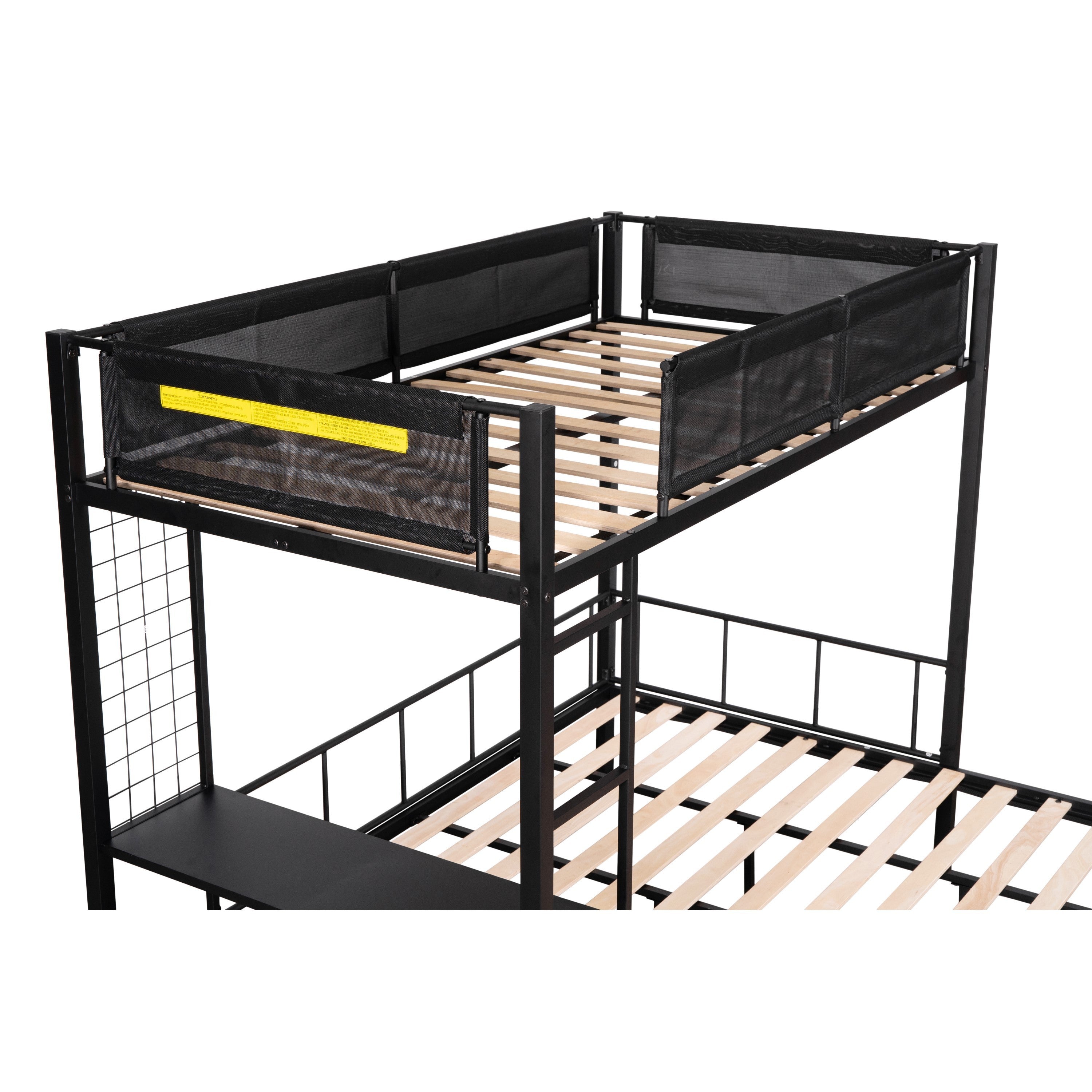 Dylan Black Metal Twin over Full Loft Bunk with Shelves