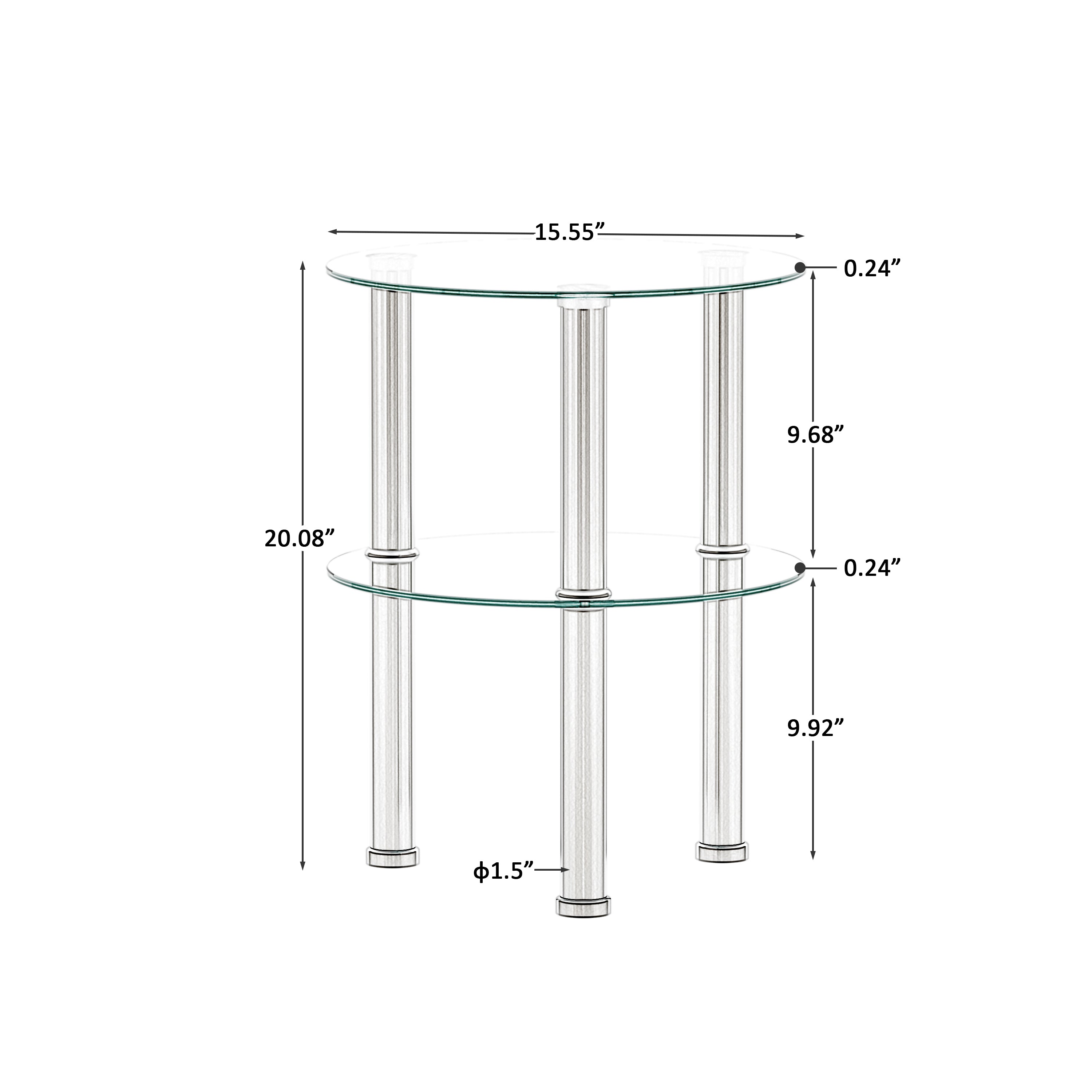 Round 2 Layer Accent End Table With Tempered Glass and Chromed Legs
