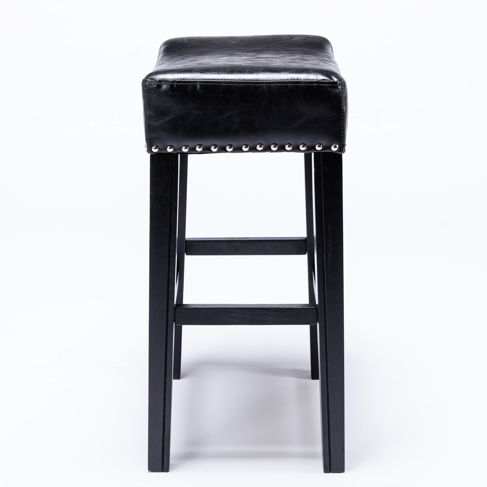Set of 2 Black Faux Leather Counter Stools with Wood Legs