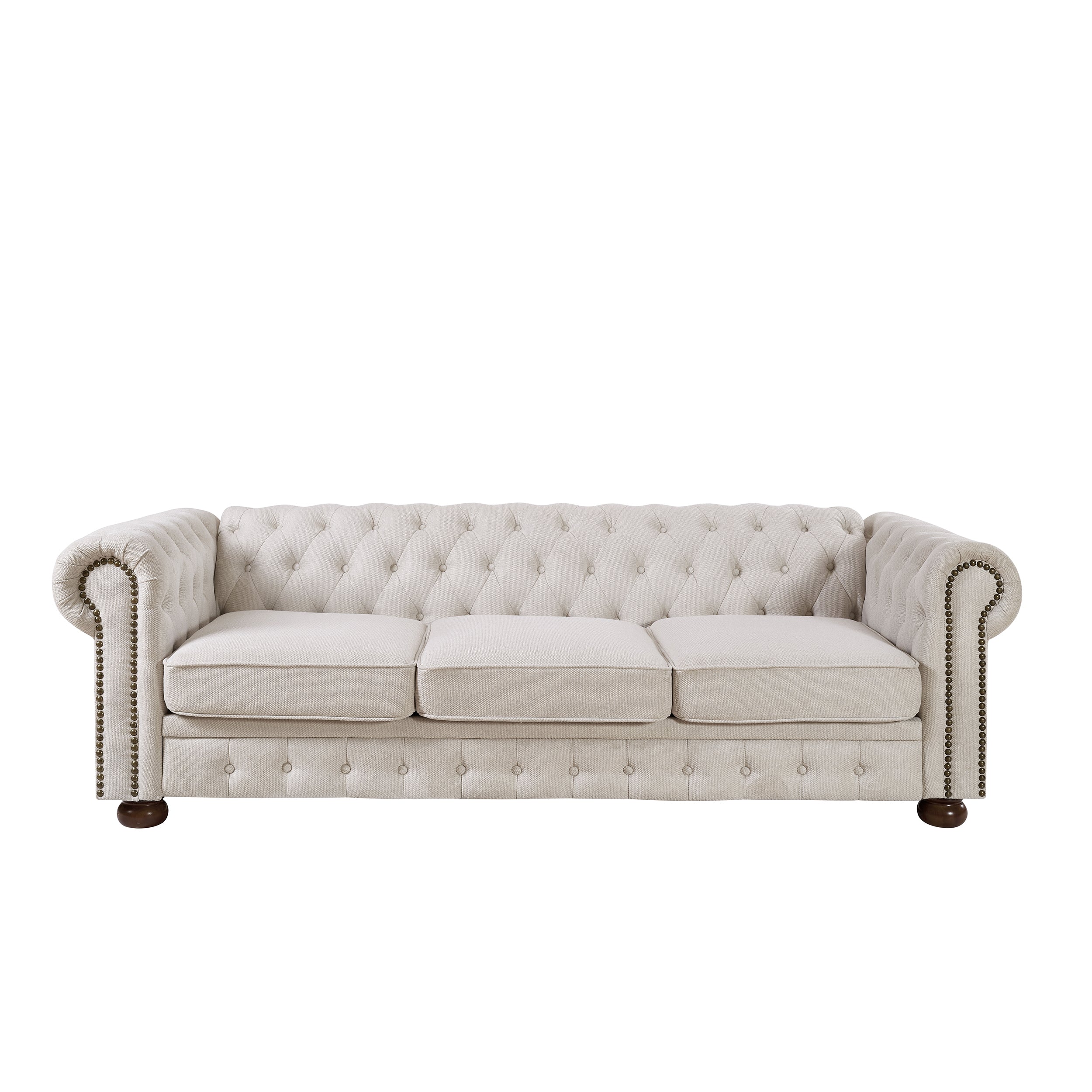 Calvin 88.5" Beige Linen Fabric Chesterfield sofa