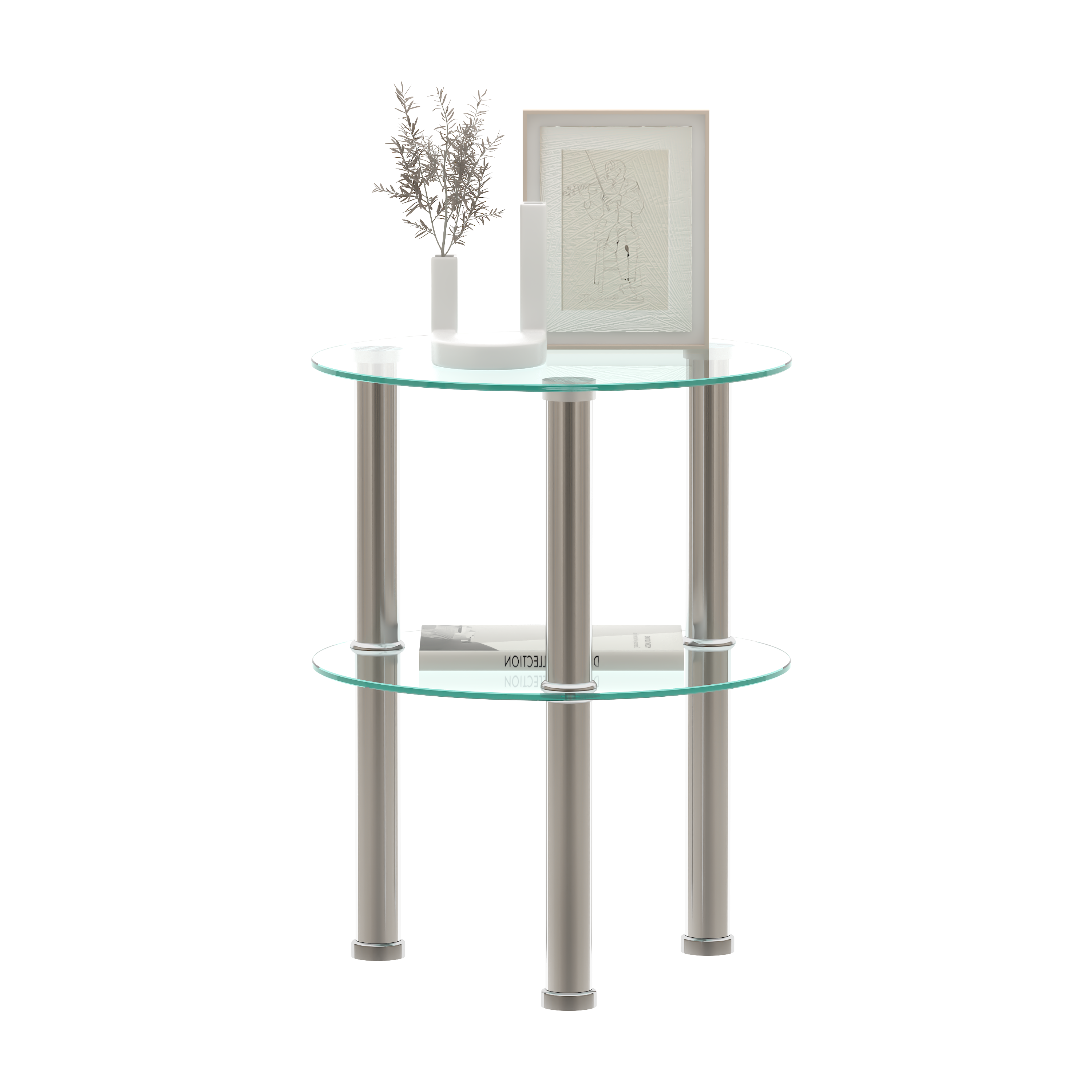 Round 2 Layer Accent End Table With Tempered Glass and Chromed Legs