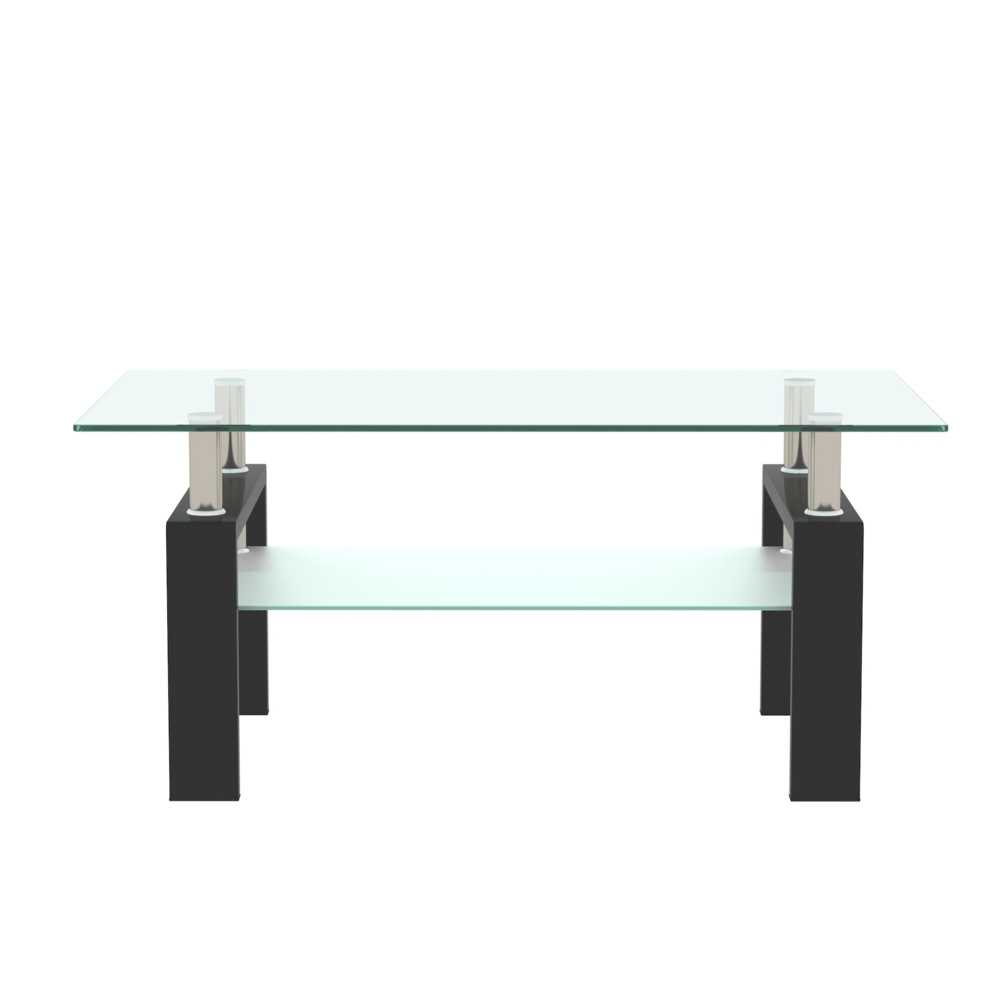 Luna Rectangle  Glass Coffee Table With Black Metal Legs