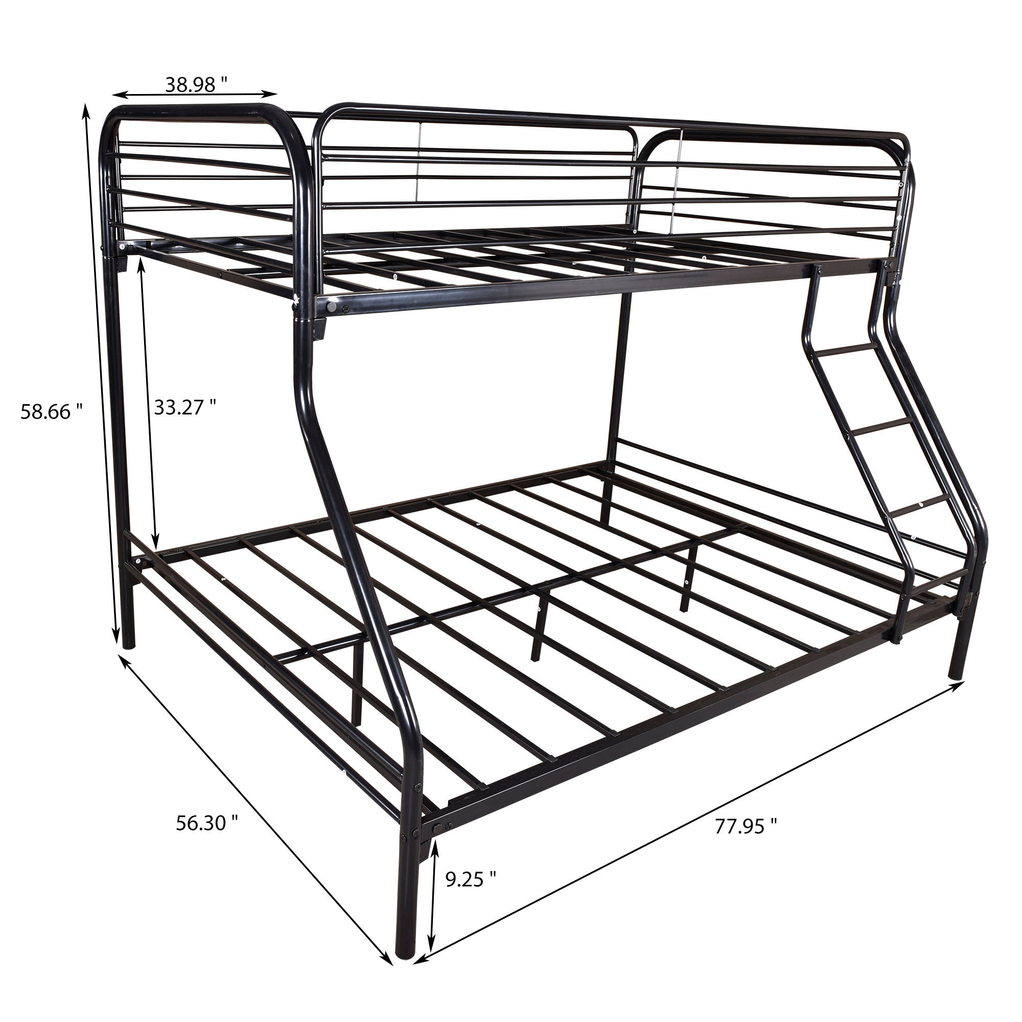 Black Metal Twin over Full Heavy Duty Bunk Bed with Guardrail and Stair
