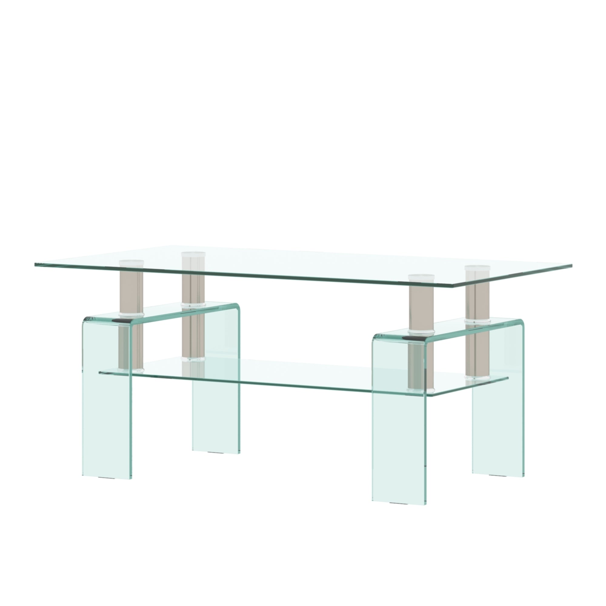 Modern Clear Tempered Glass Coffee Table with Bent Glass Legs