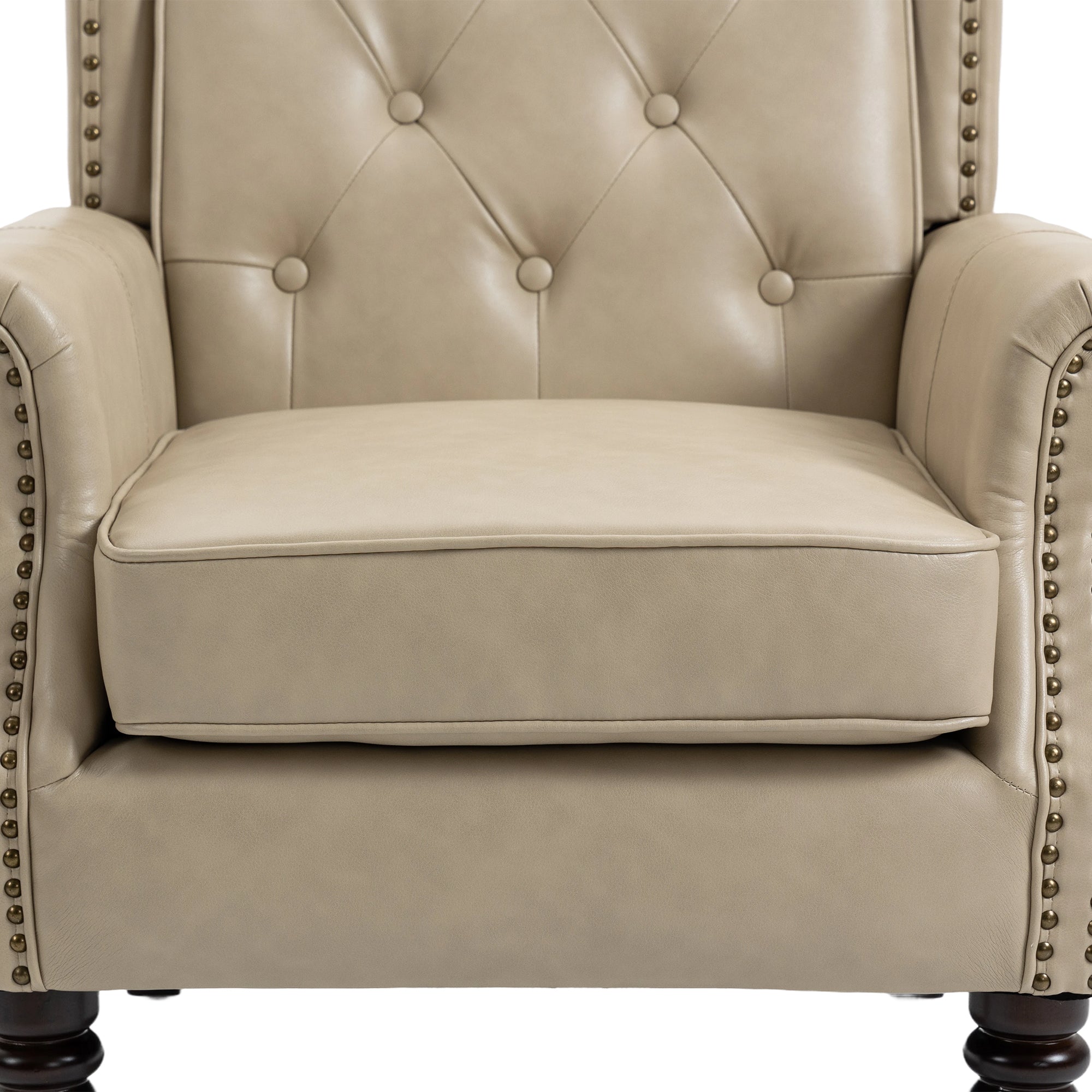 Wallace Beige Faux Leather Wing Accent Chair with Tufted Back and Nailhead