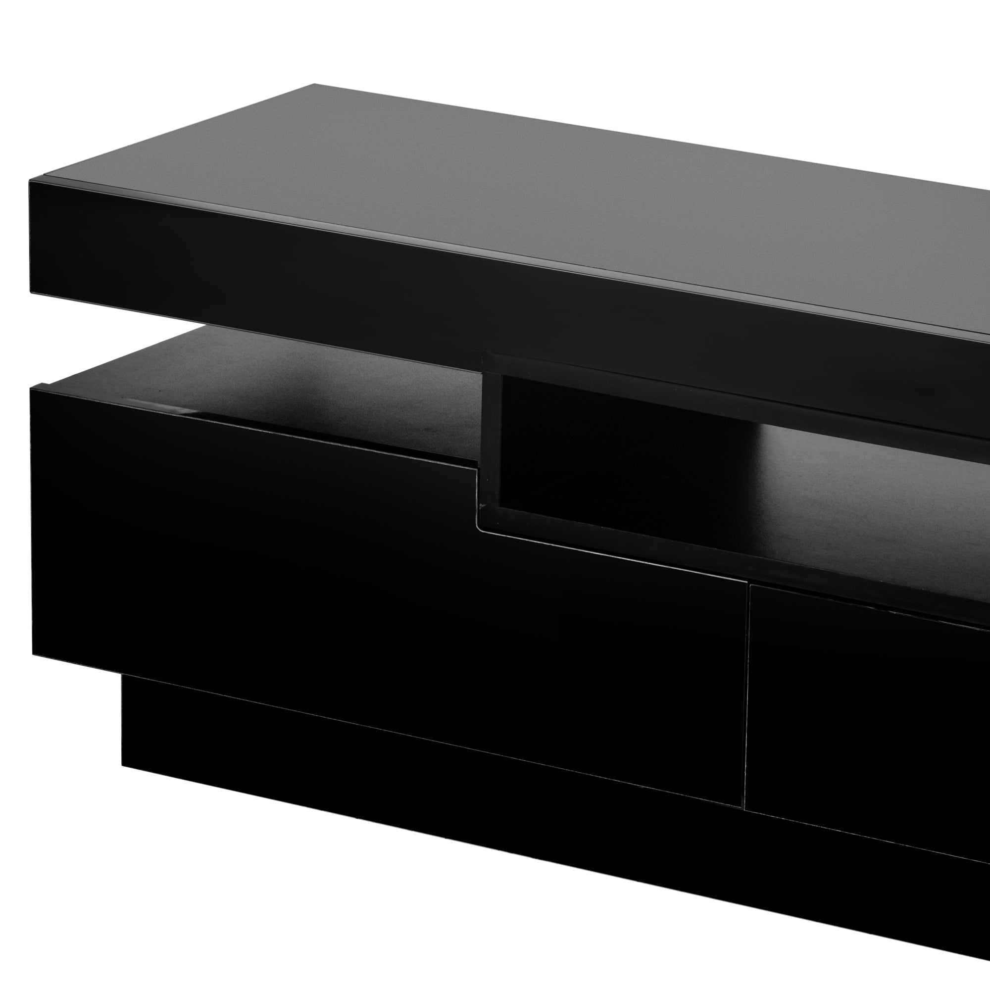 67" Black High Gloss Modern TV Stand With Storage and LED Light, Fits TV up to 75"