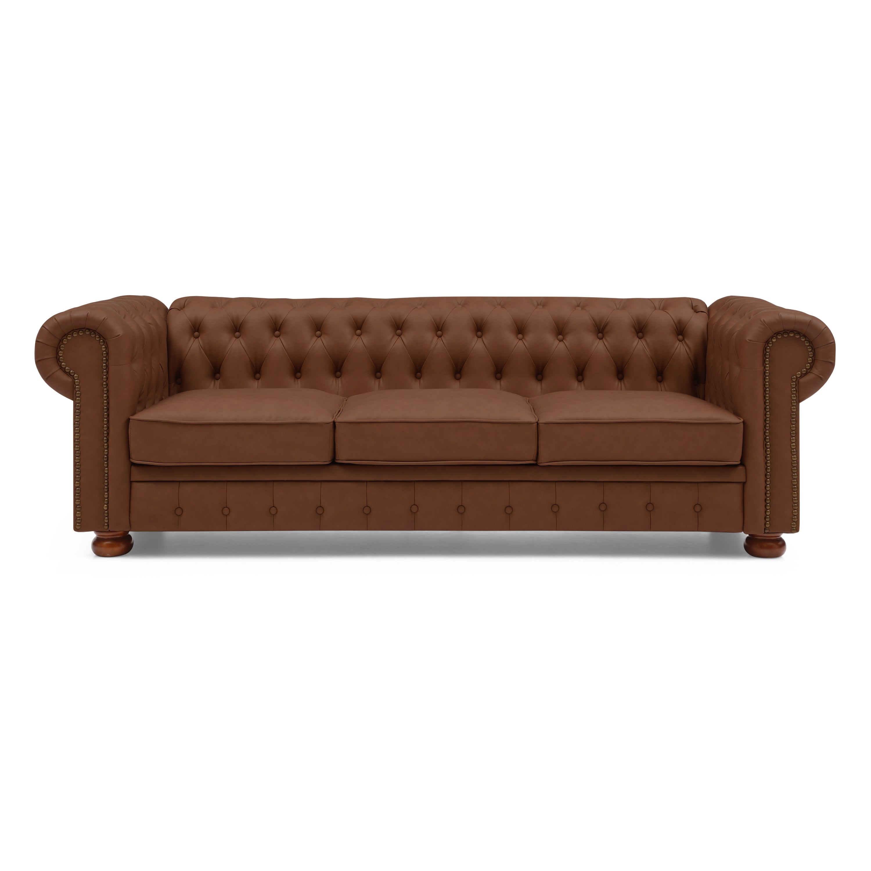 Calvin 88.5" Brown Faux Leather Chesterfield Sofa